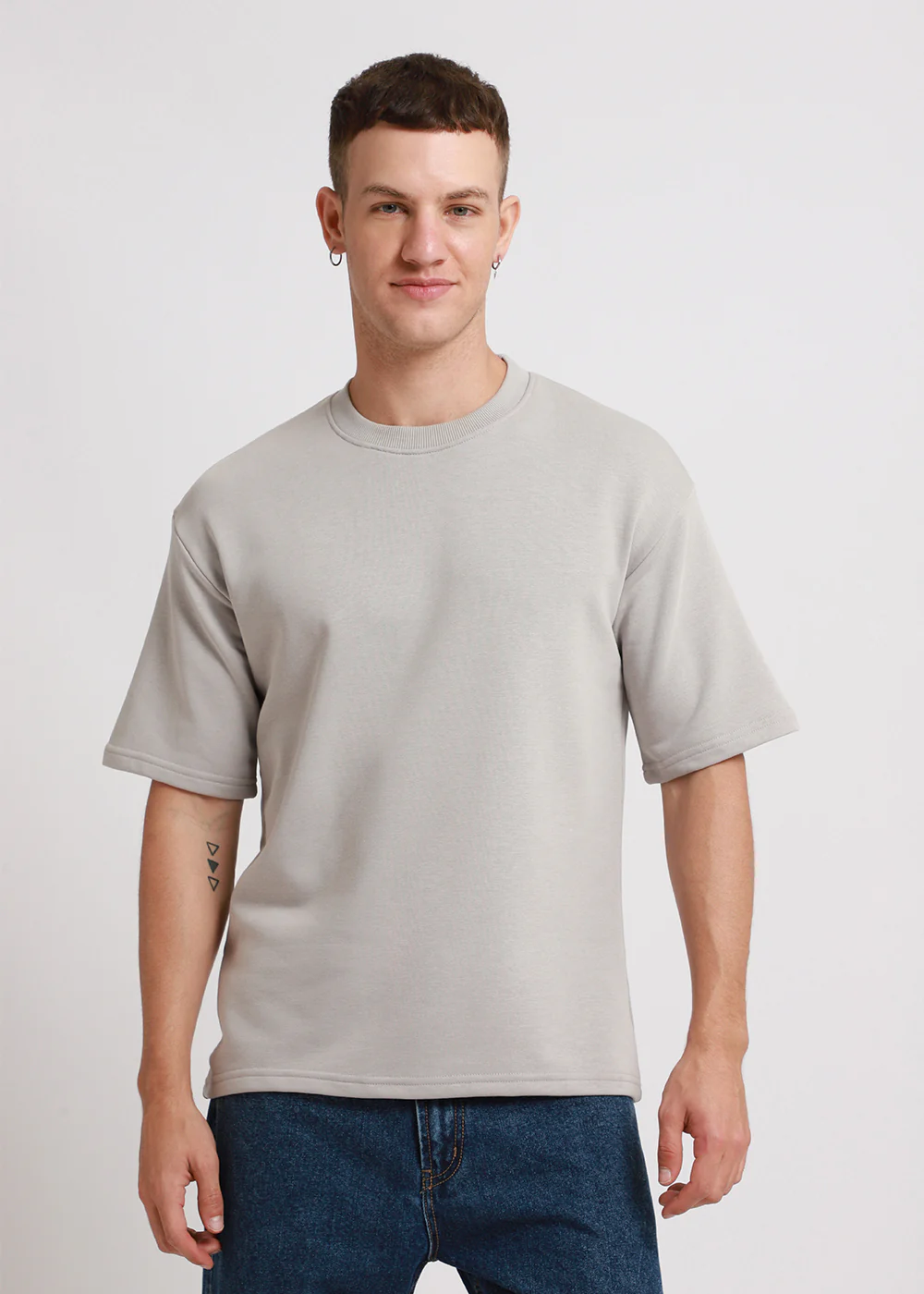 Pale Gray Plain Oversized Basic T-shirt - Image 4