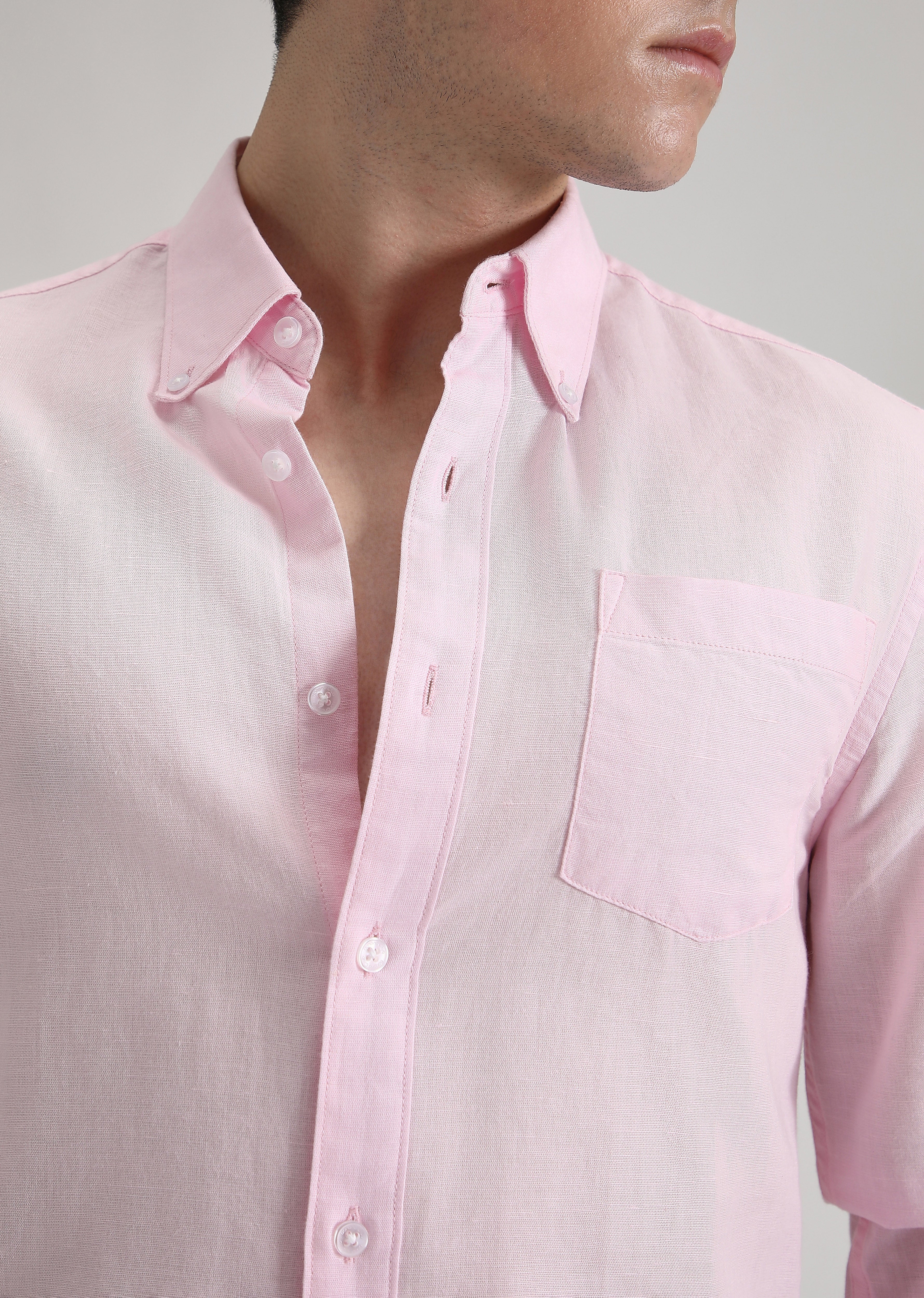 Pale Pink Cotton Linen Shirt - Image 2