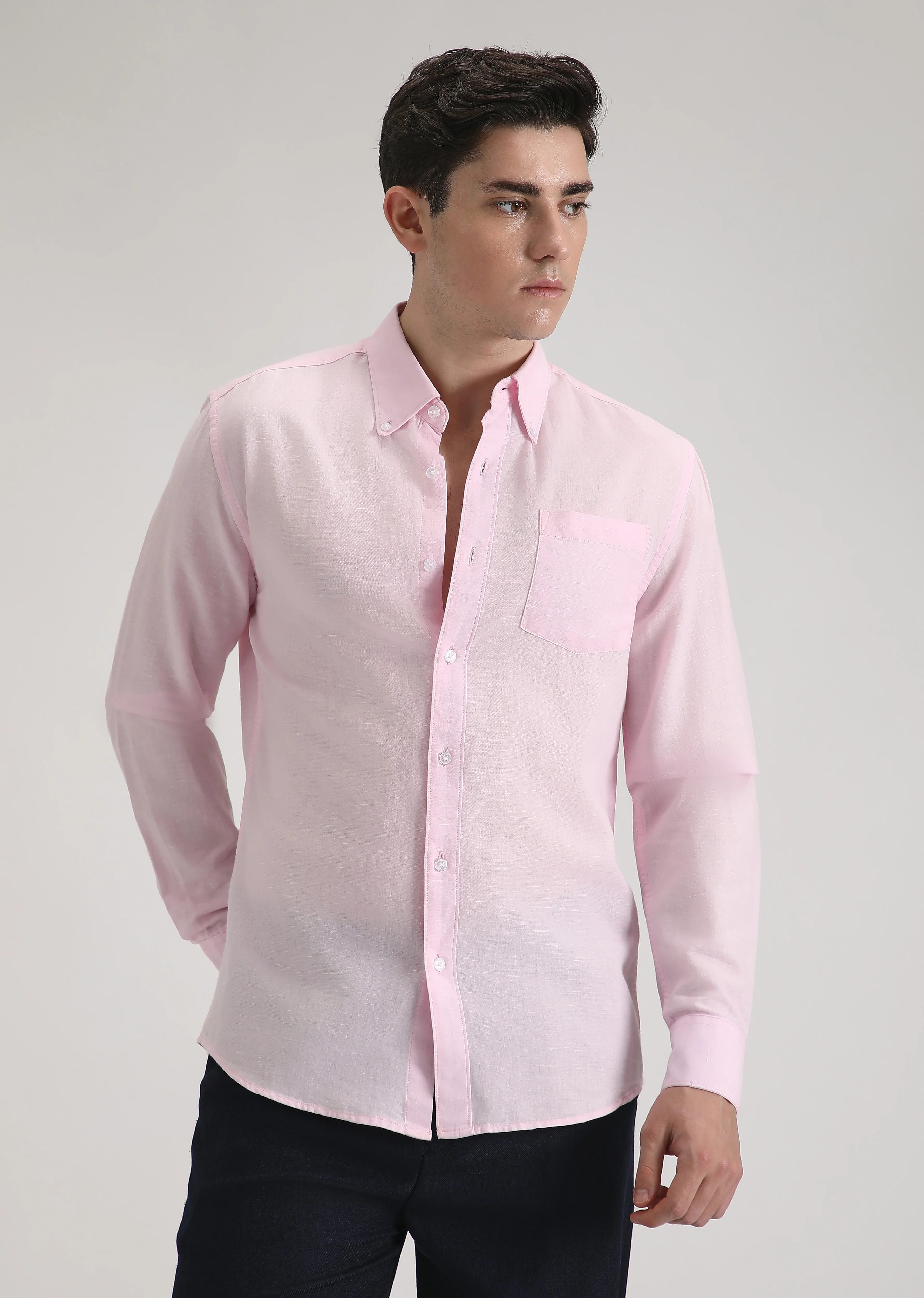 Pale Pink Cotton Linen Shirt - Image 3