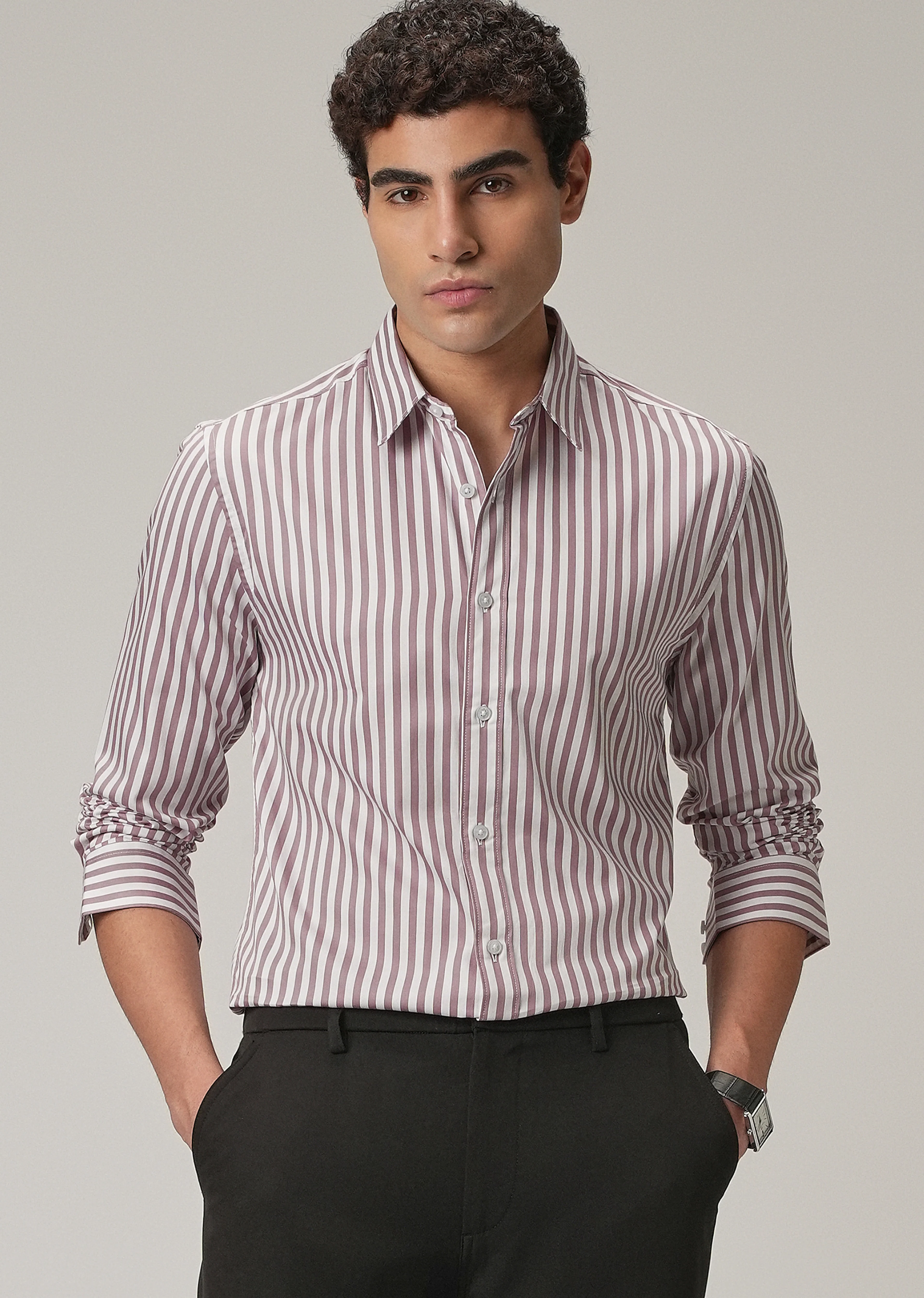 Pale Pink Satin Pin Stripe Shirt - Image 7