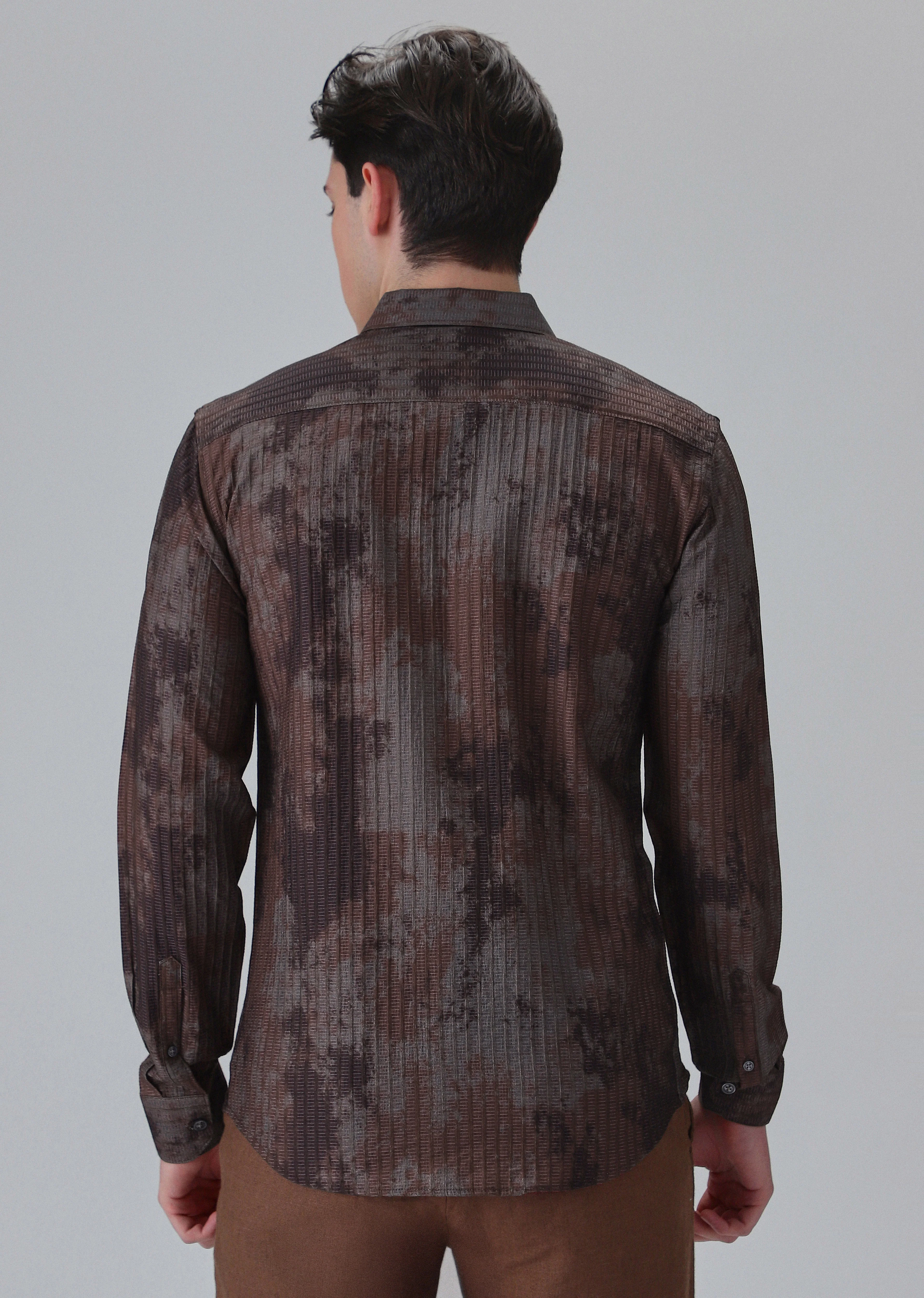 Paralleled Line Brown Printed Shirt - Image 2