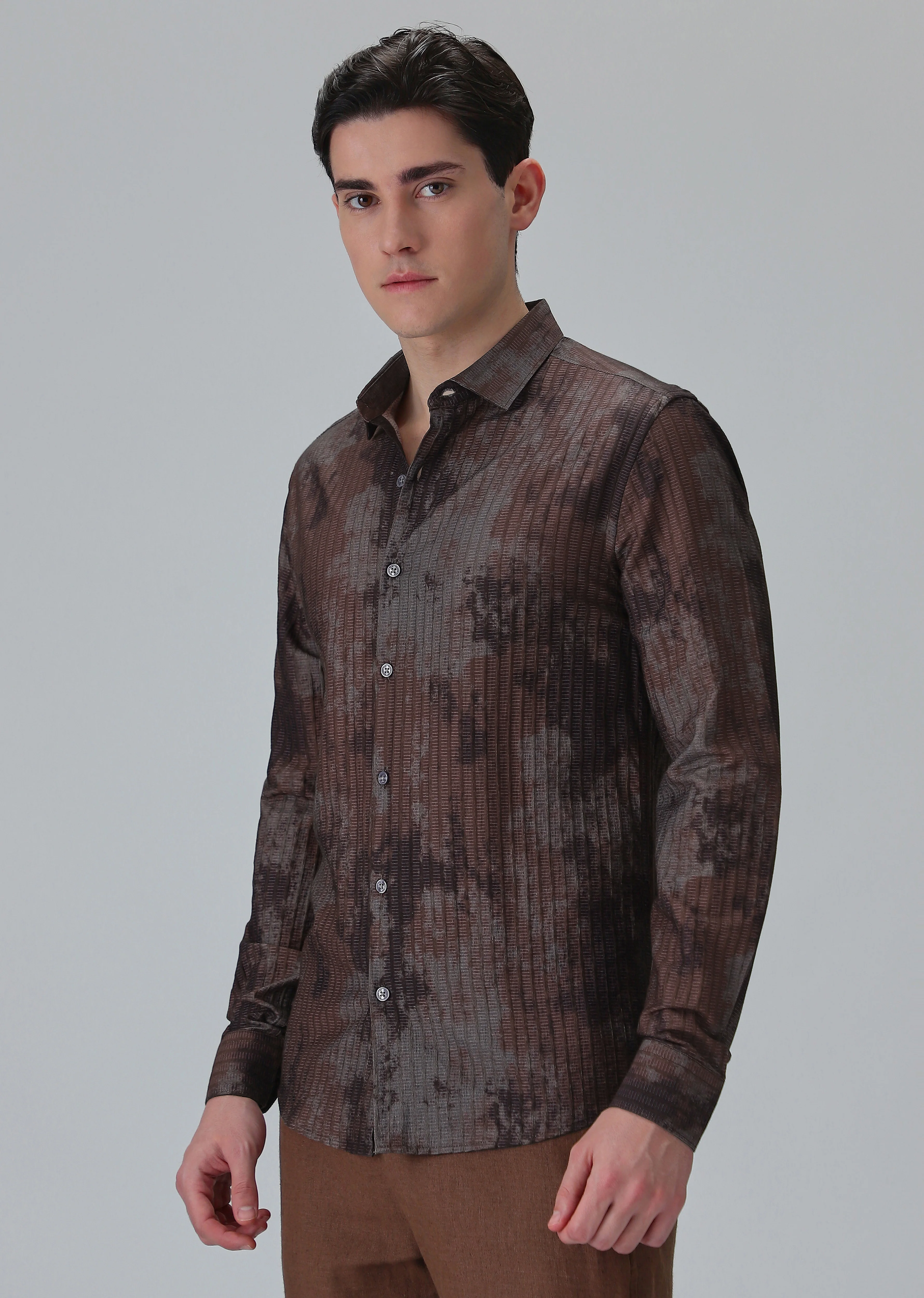 Paralleled Line Brown Printed Shirt - Image 4