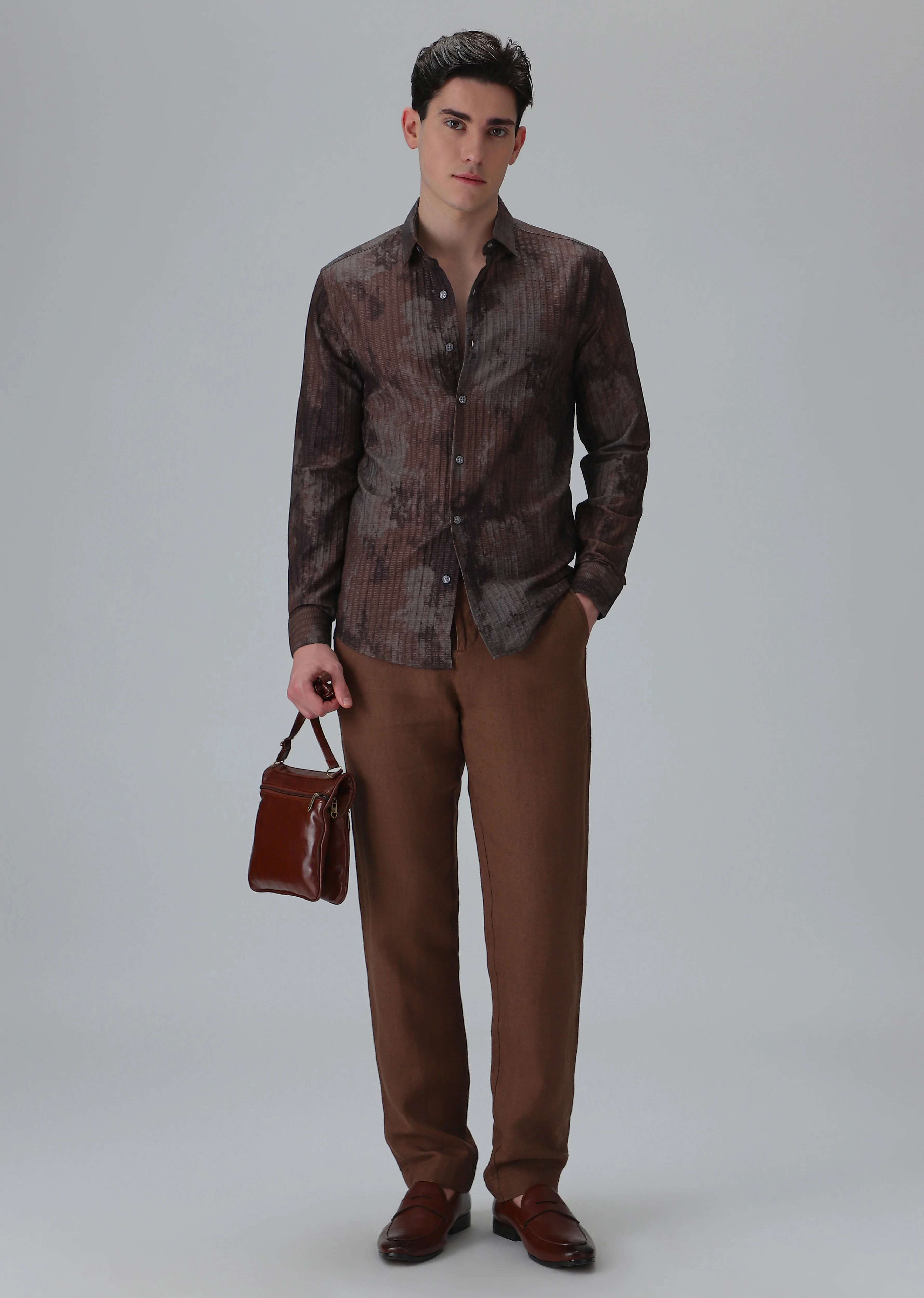 Paralleled Line Brown Printed Shirt - Image 6