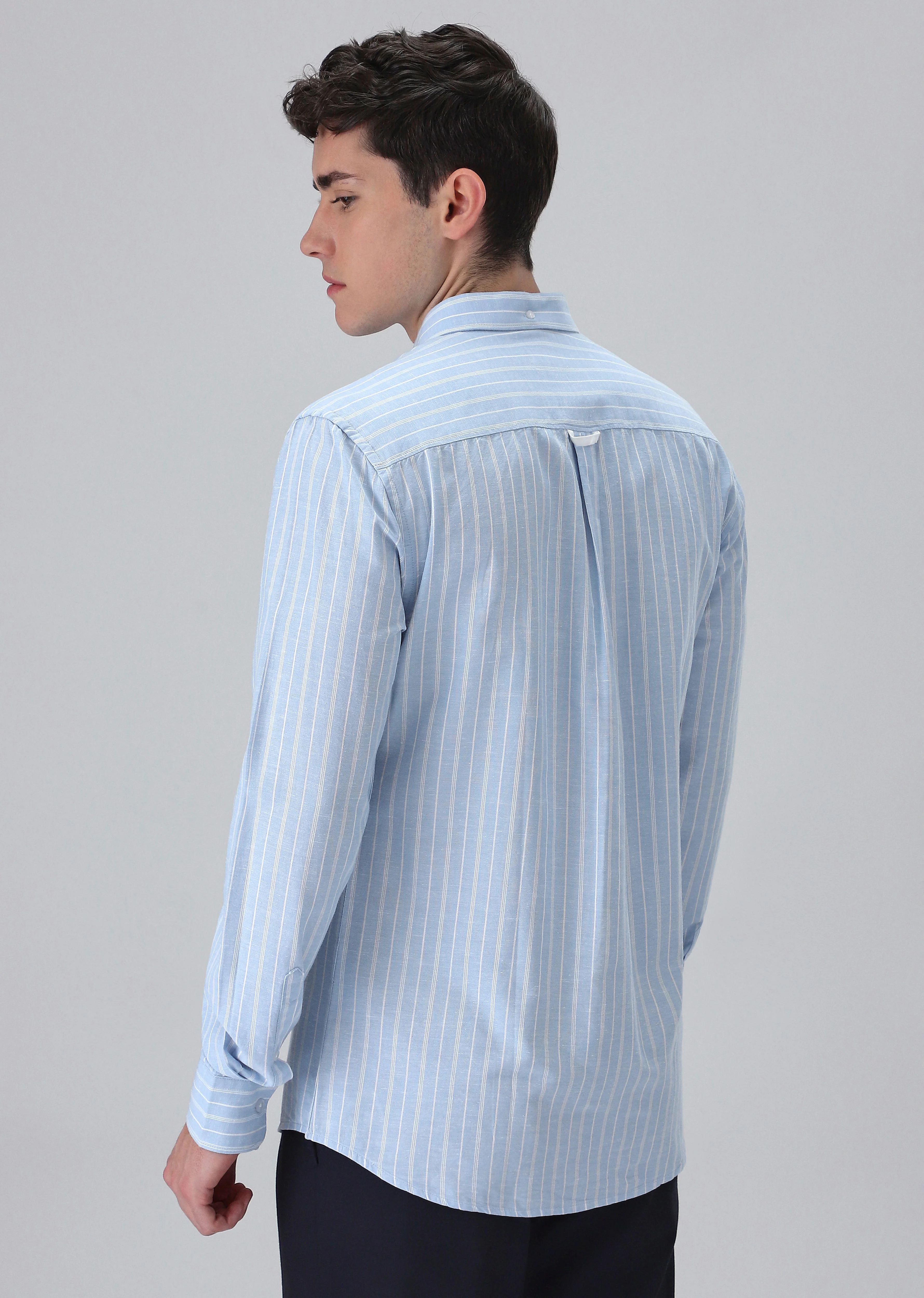 Pastel Blue Cotton Stripe Shirt - Image 4