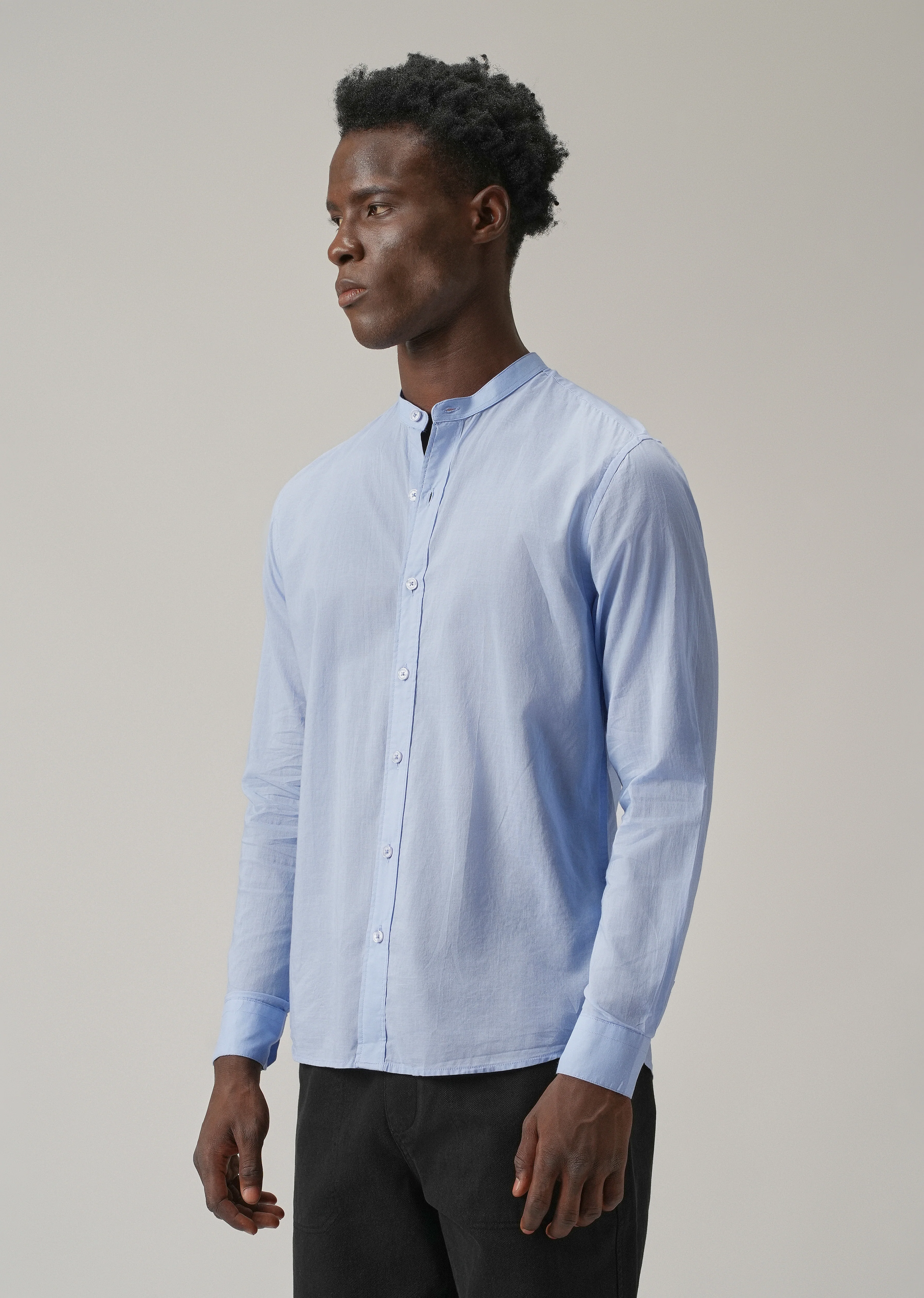 Pastel Blue Plain Cotton Shirt - Image 4