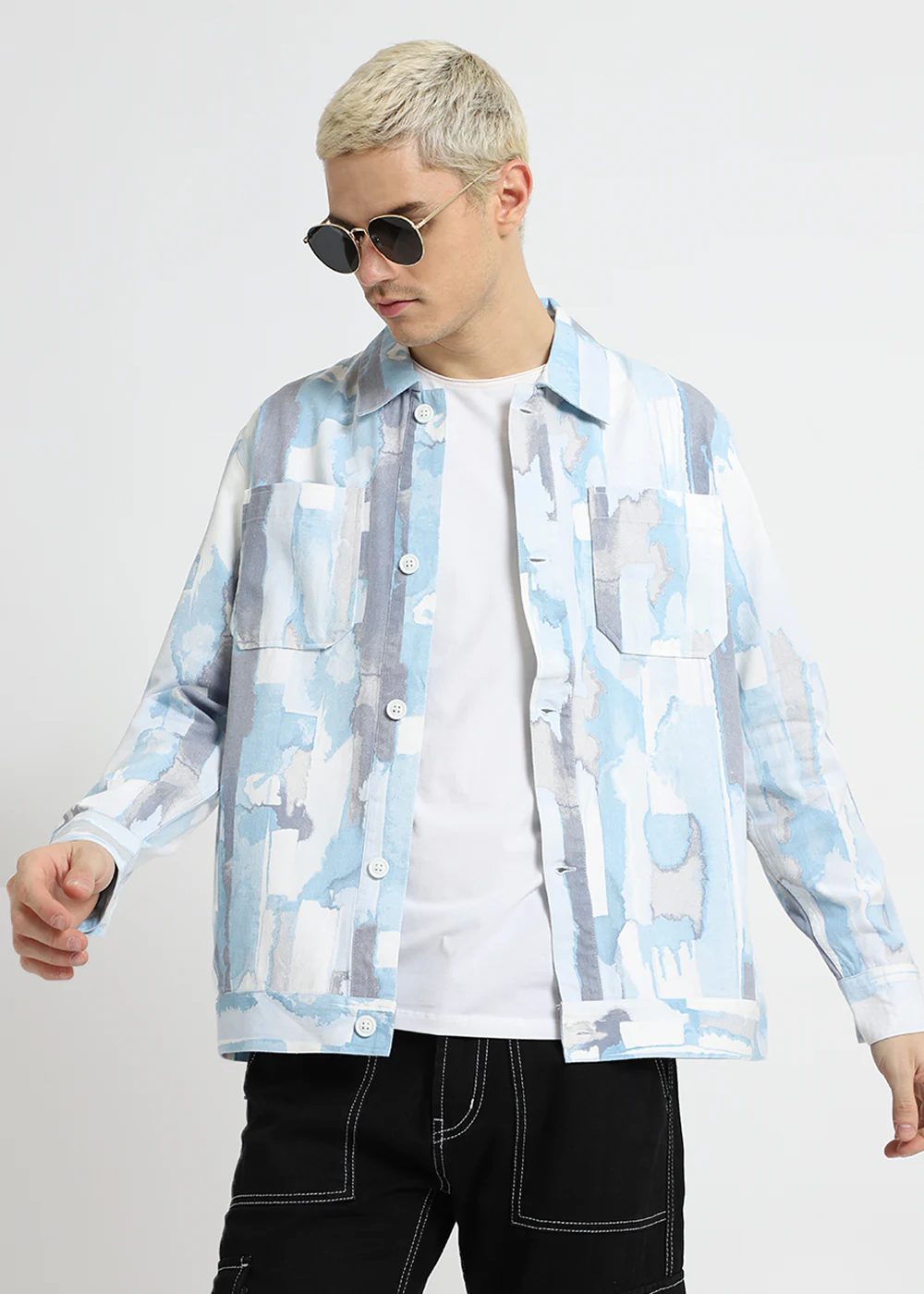 Pastel Blue Printed Summer Jacket - Image 6