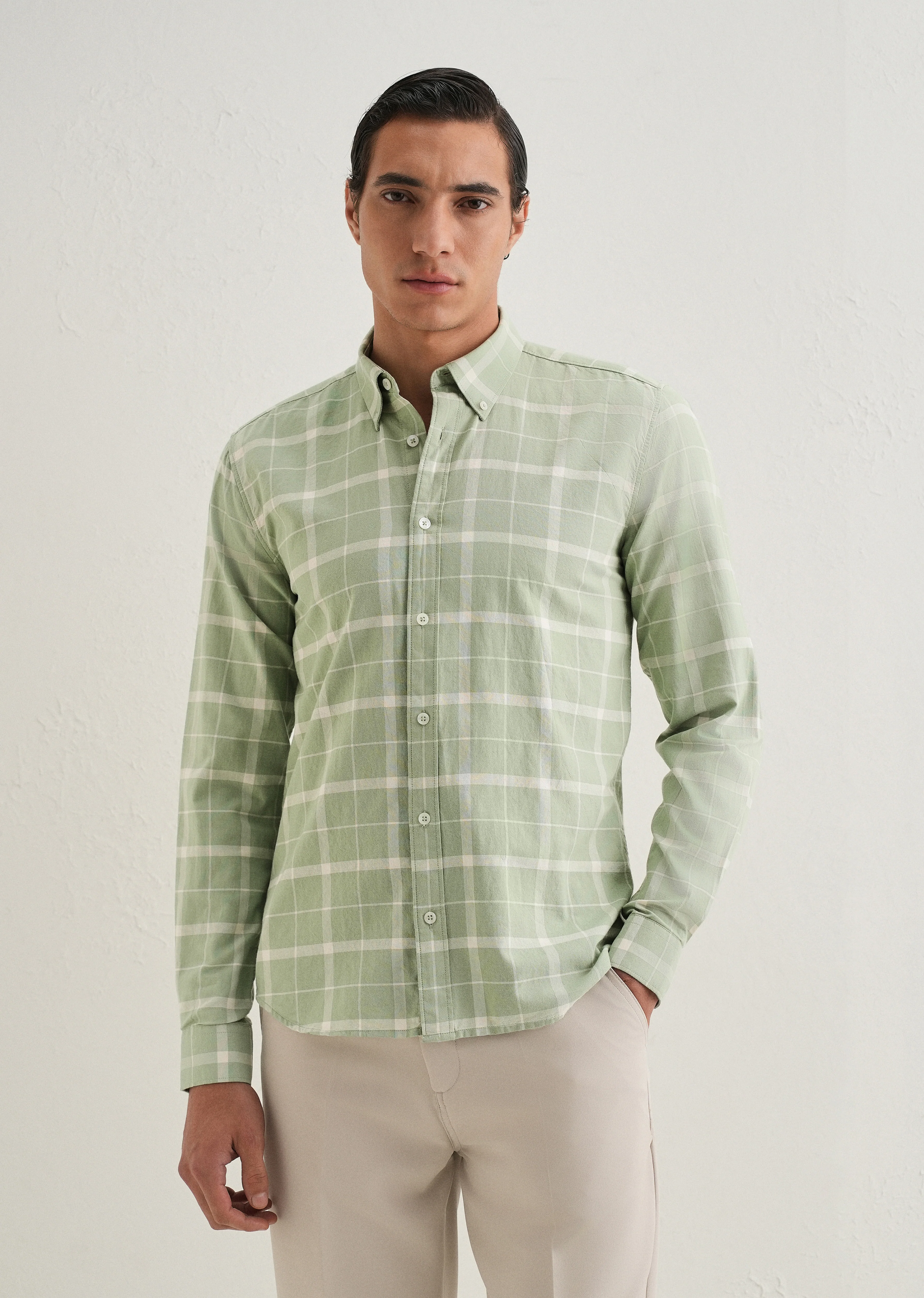 Pastel Green Check Shirt - Image 4