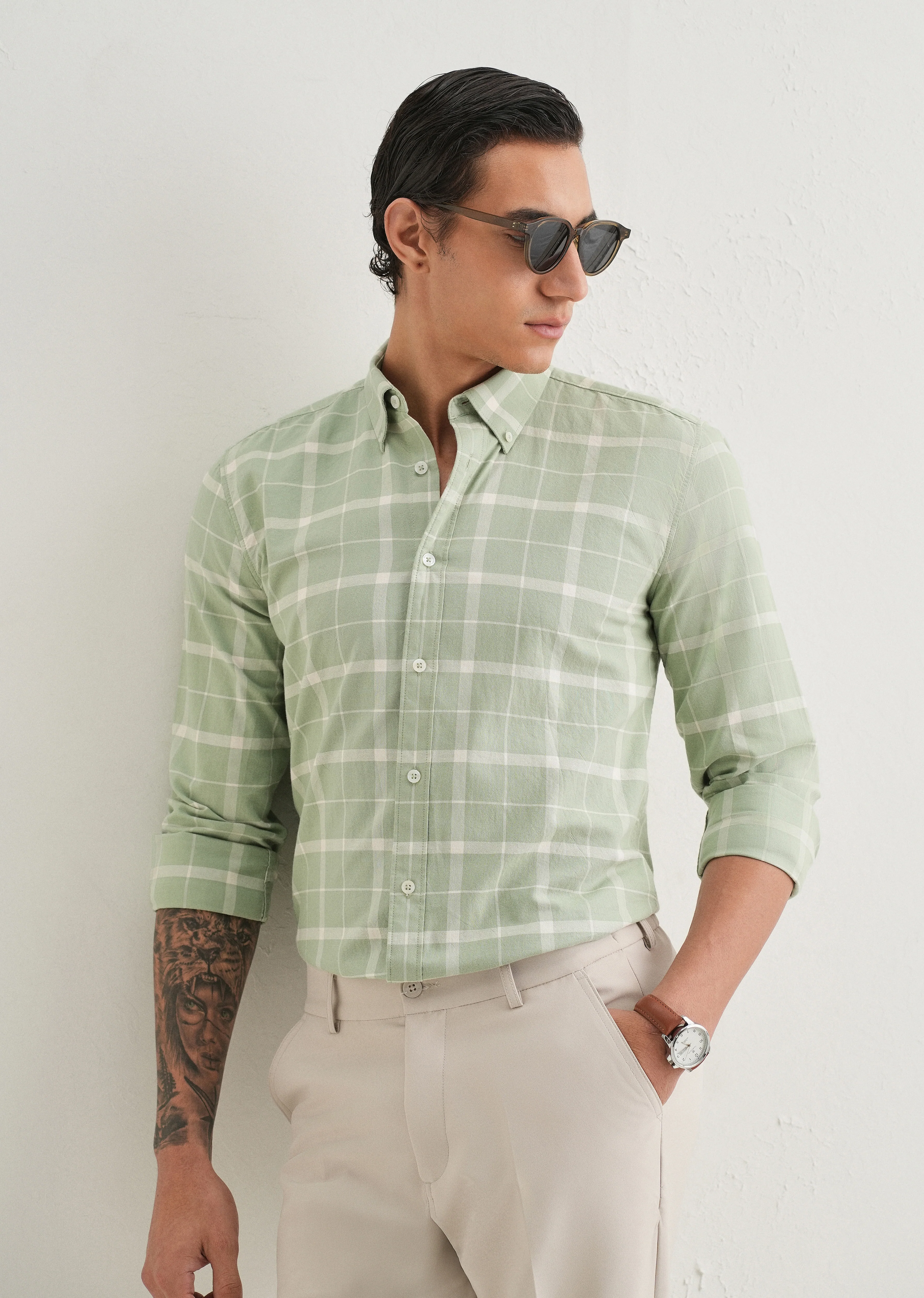 Pastel Green Check Shirt - Image 7