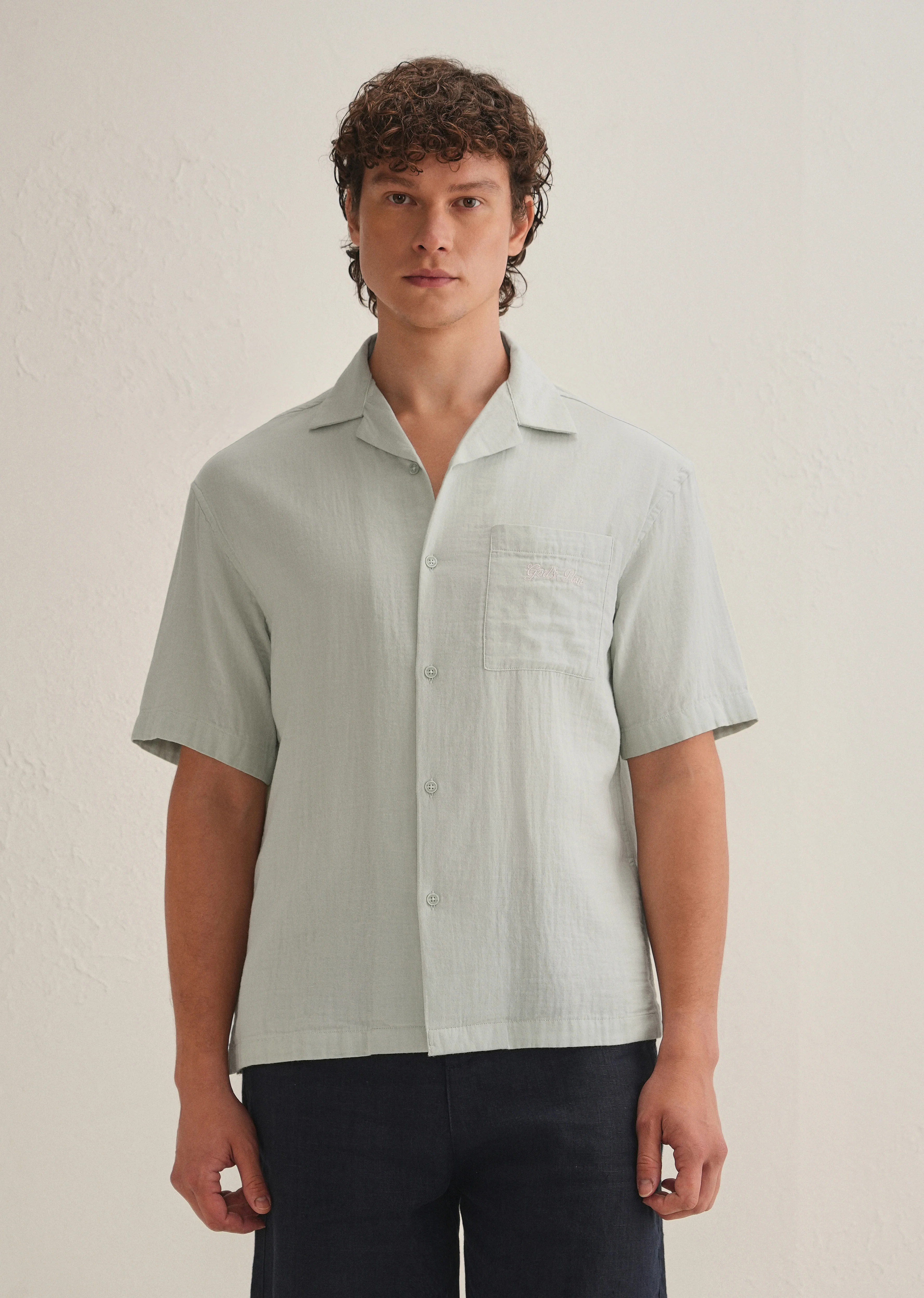 Pastel Green Embroidered Double Cloth Cotton Shirt - Image 3