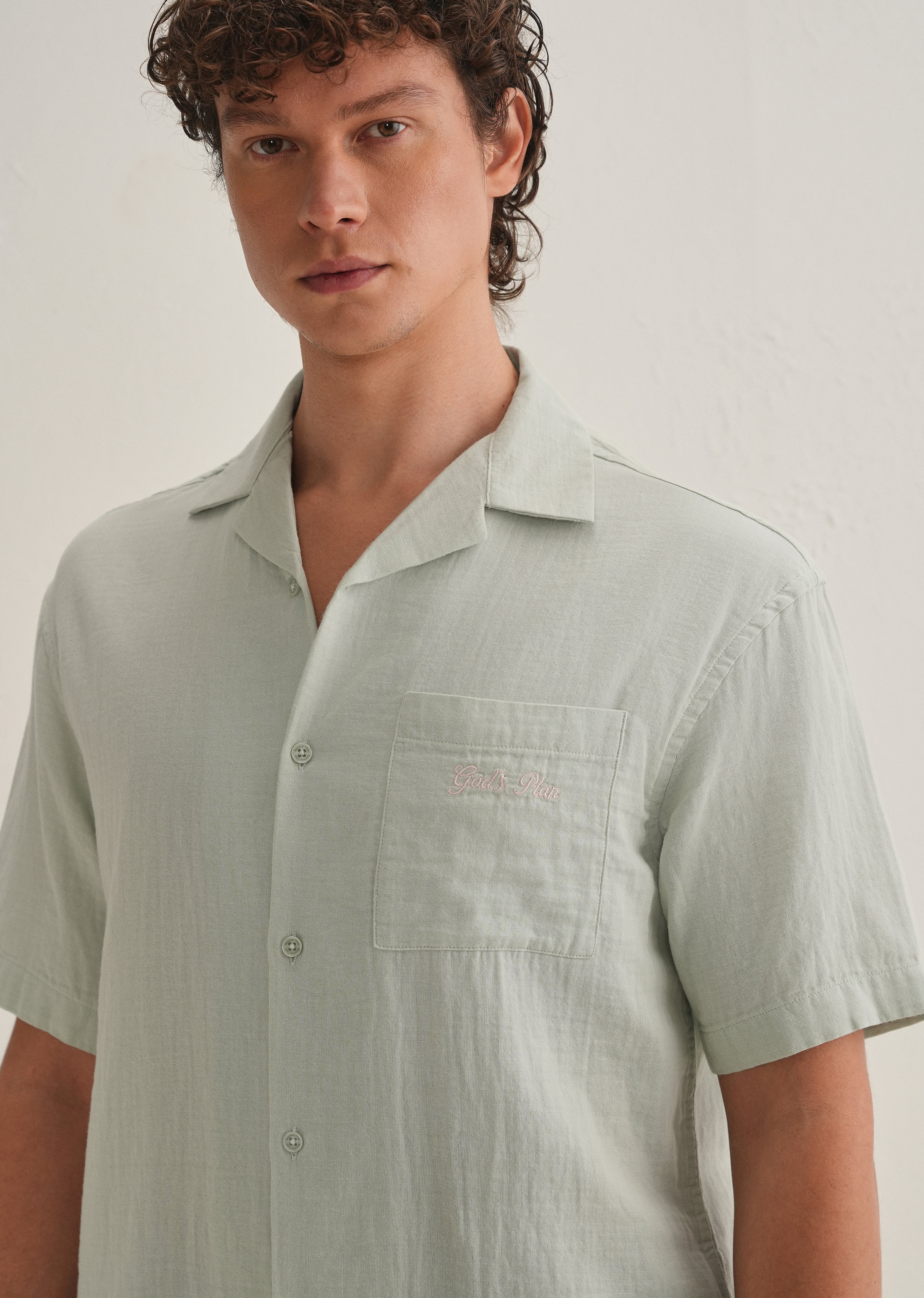 Pastel Green Embroidered Double Cloth Cotton Shirt - Image 6