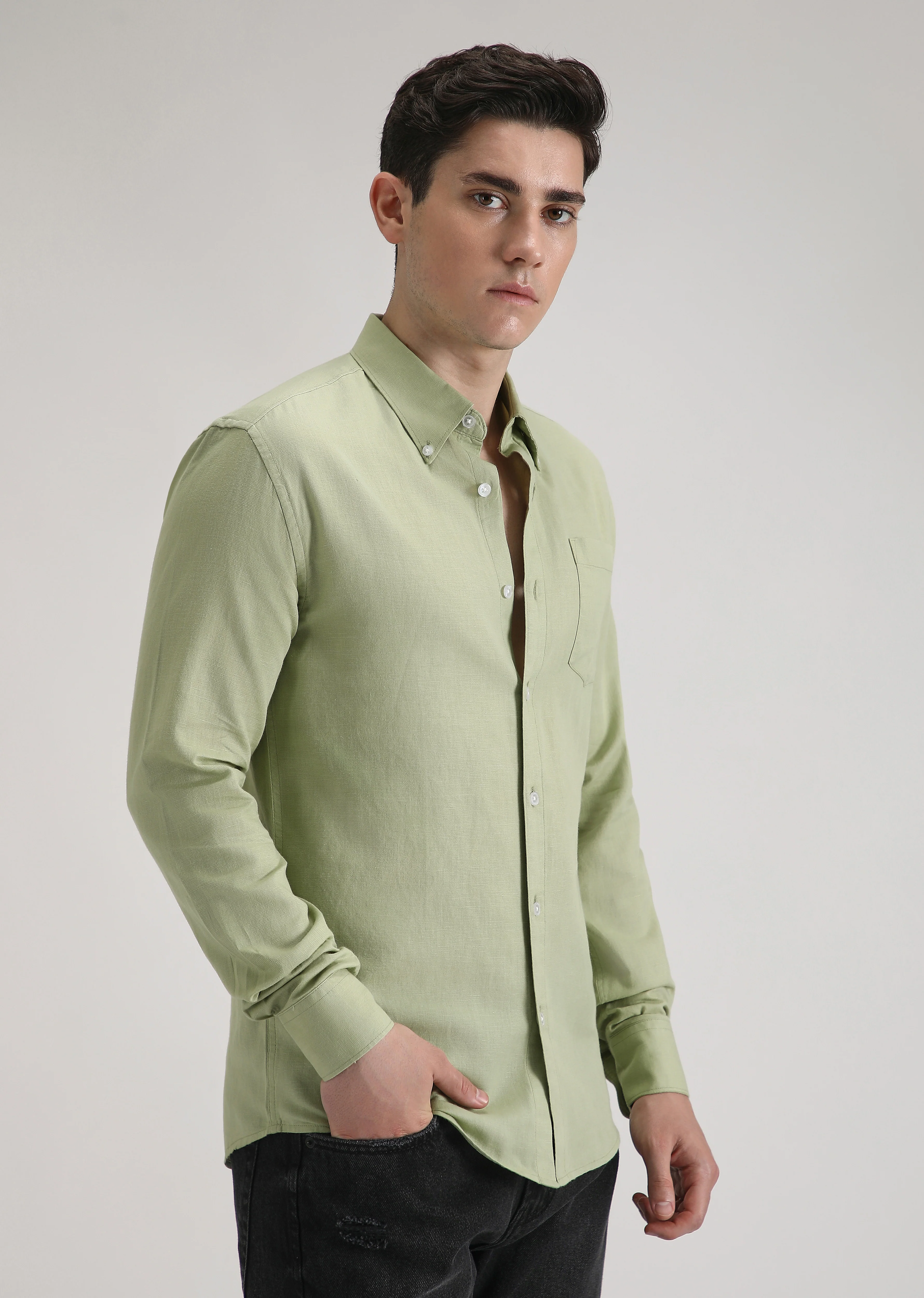 Pastel Green Cotton Linen Shirt - Image 5
