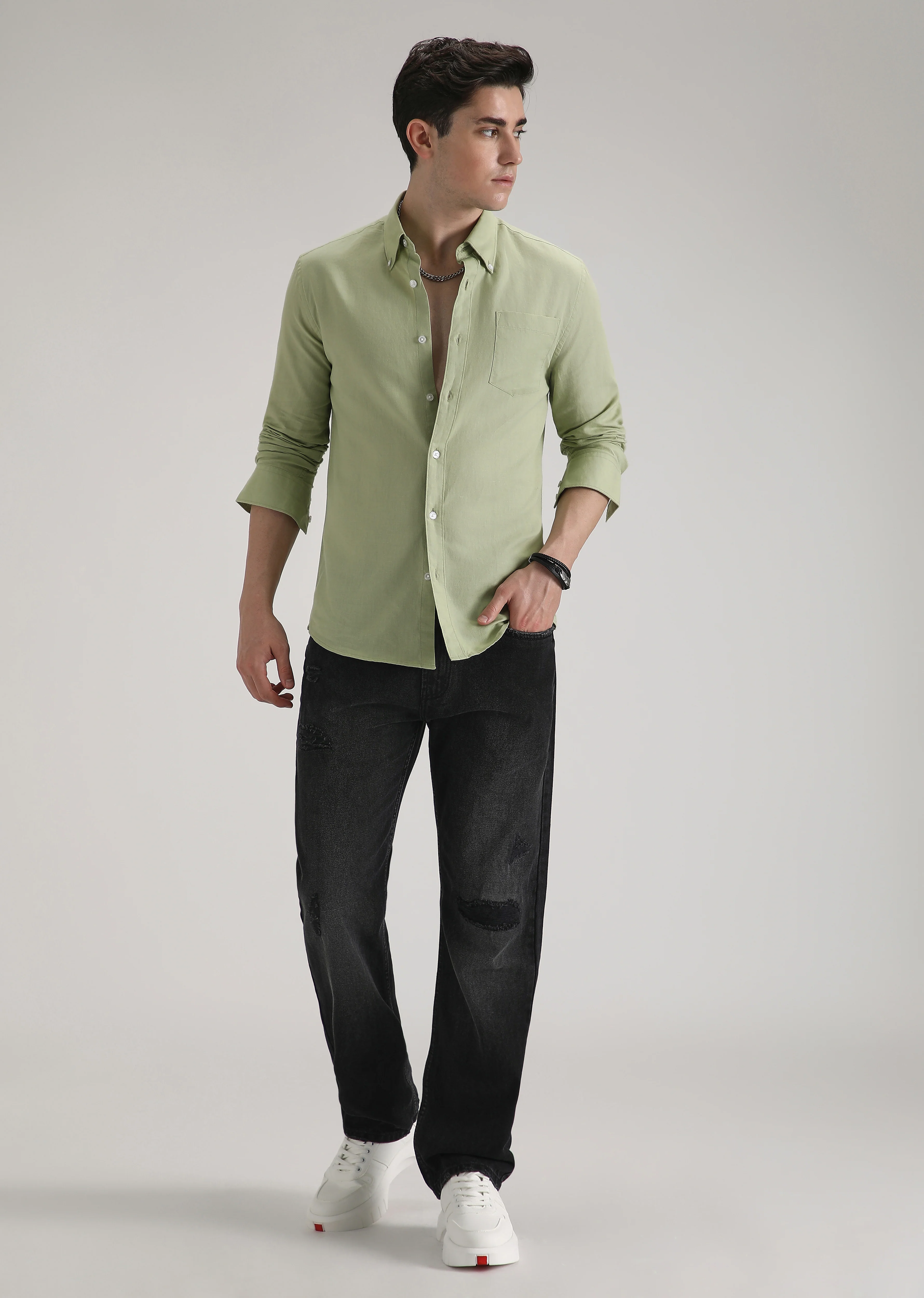 Pastel Green Cotton Linen Shirt - Image 6