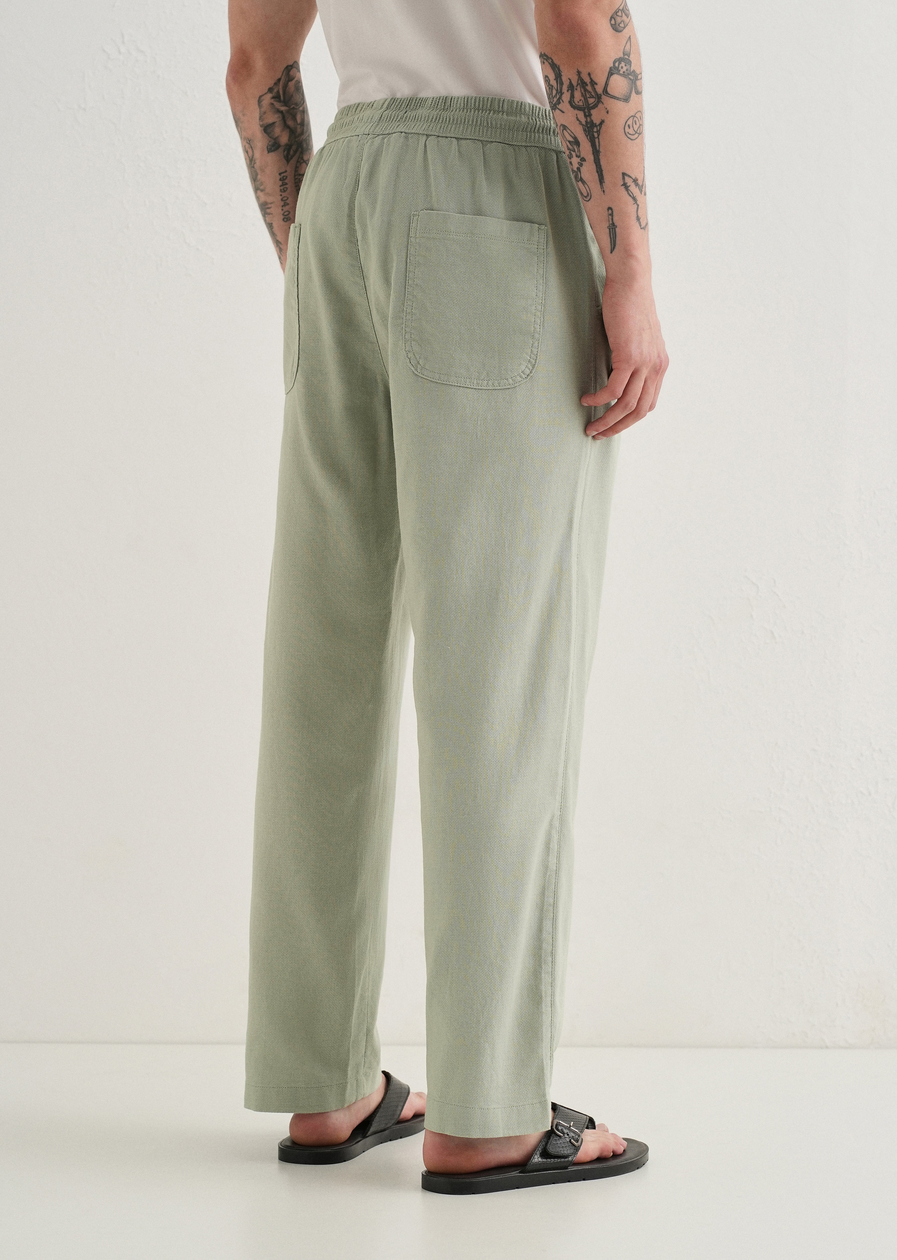 Pastel Green Textured Pants - Image 2