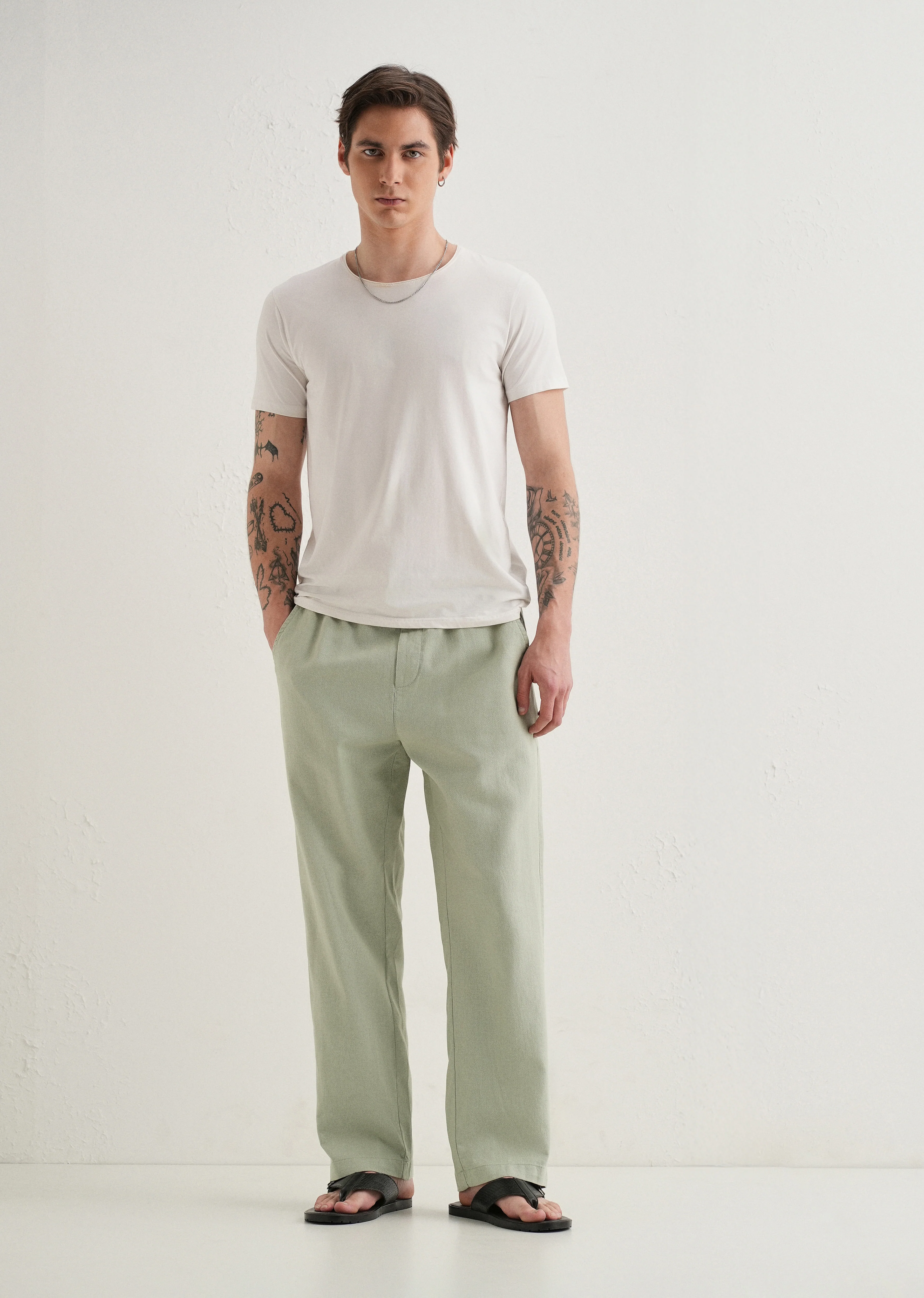 Pastel Green Textured Pants - Image 6