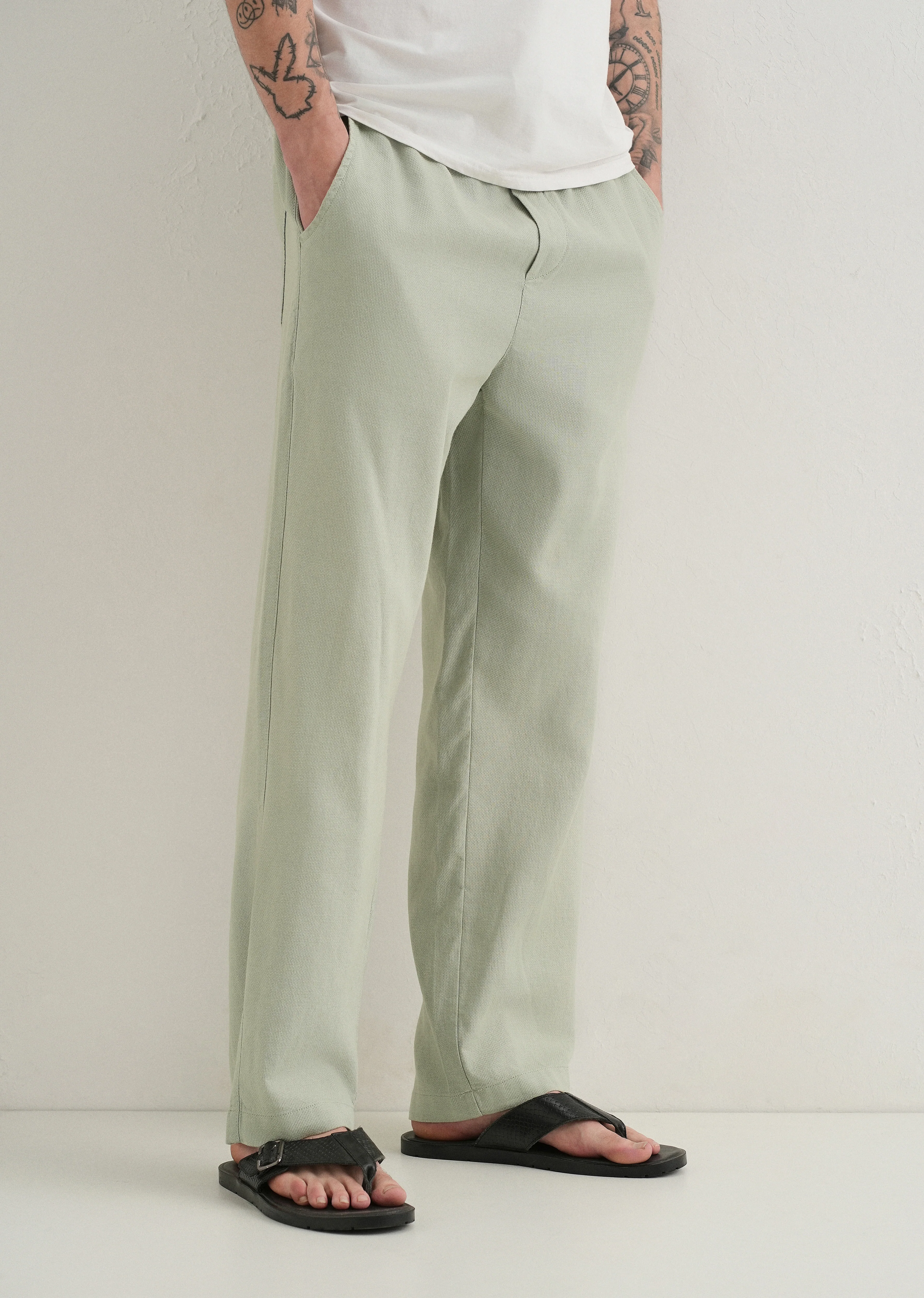 Pastel Green Textured Pants - Image 7
