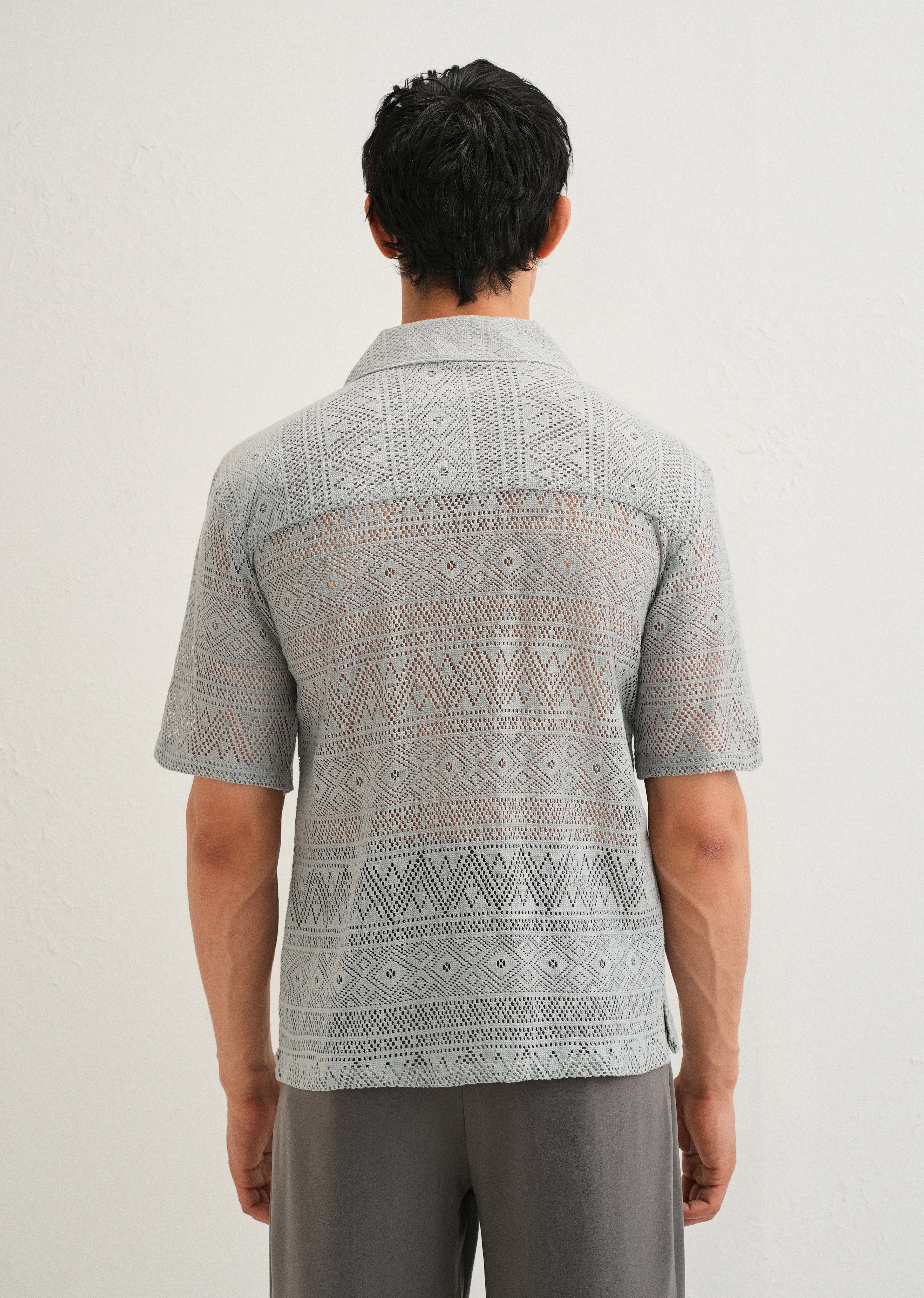 Pastel Grey Crochet Shirt - Image 2