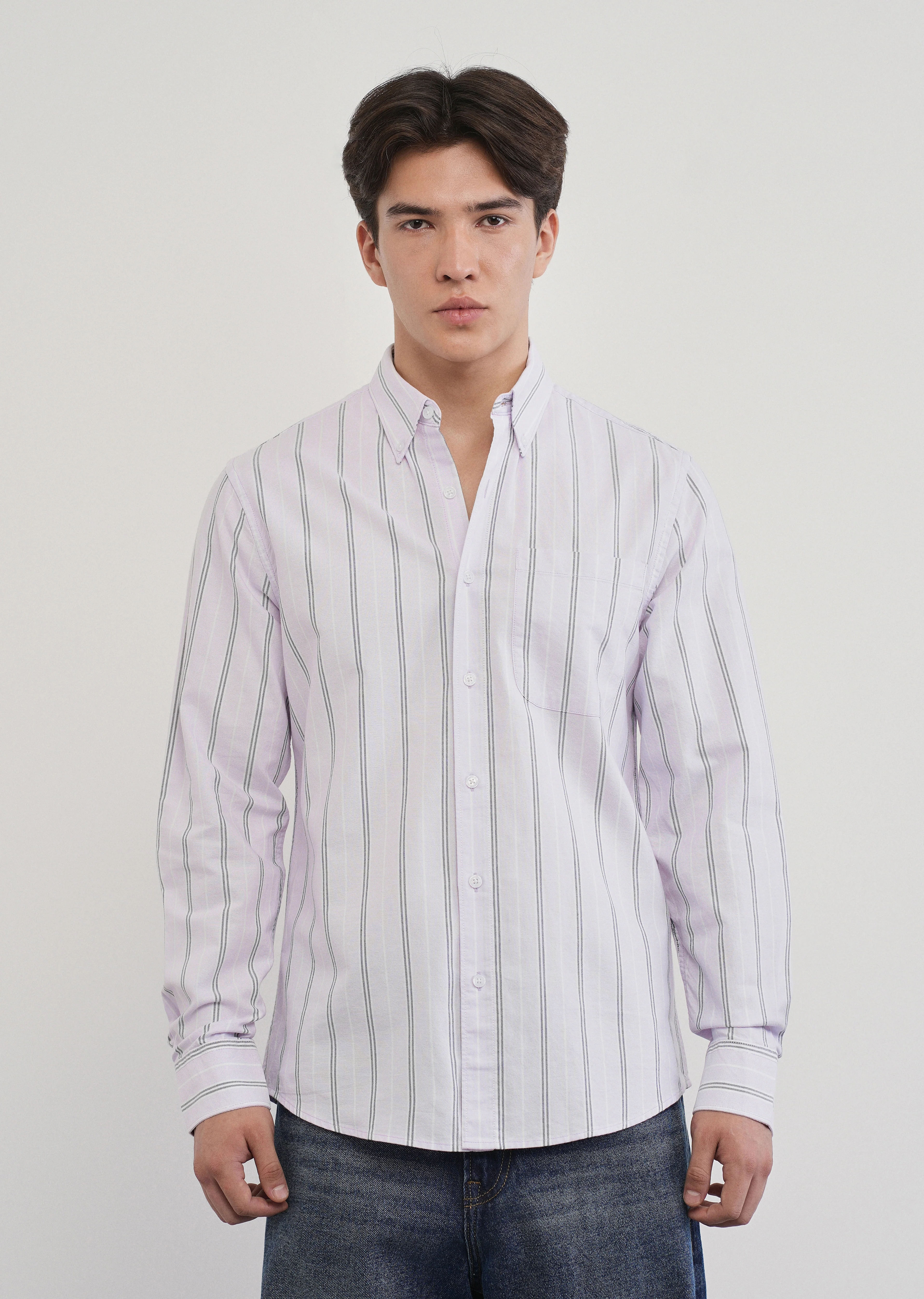Pastel Lilac Vertical Striped Cotton Shirt - Image 3