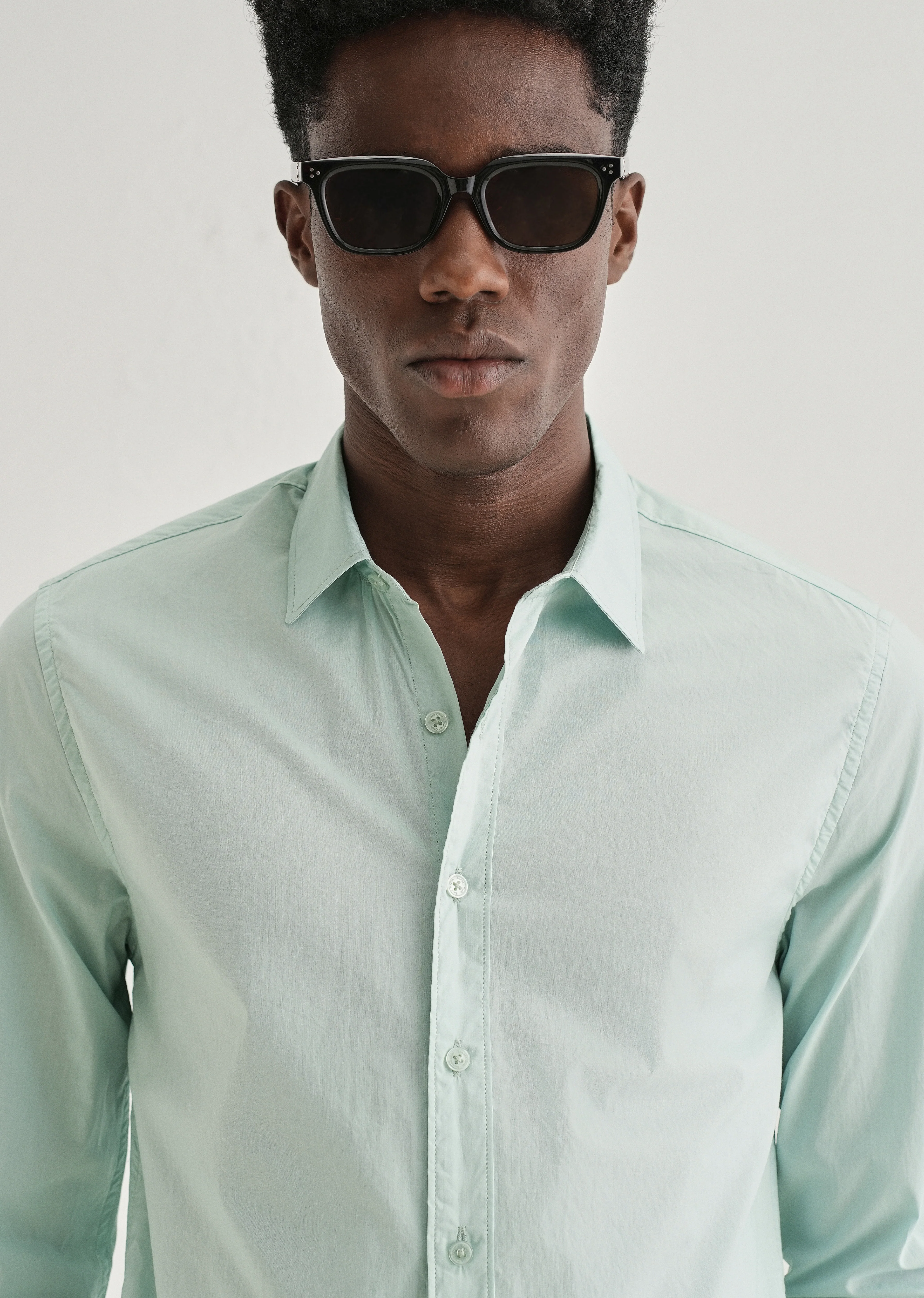 Pastel Mint Green Plain Cotton Shirt - Image 5