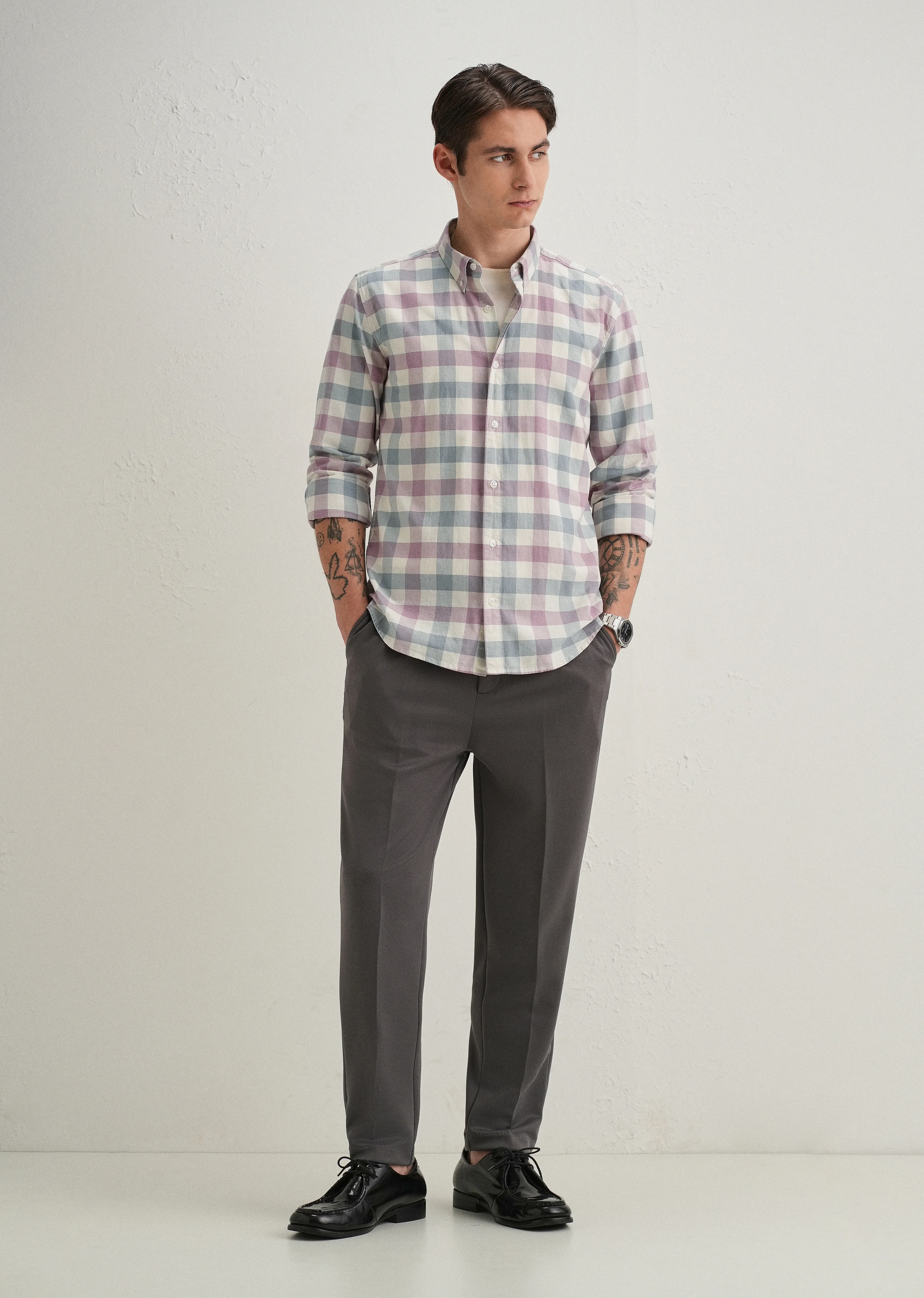 Pastel Pink Buffalo Check Shirt - Image 6