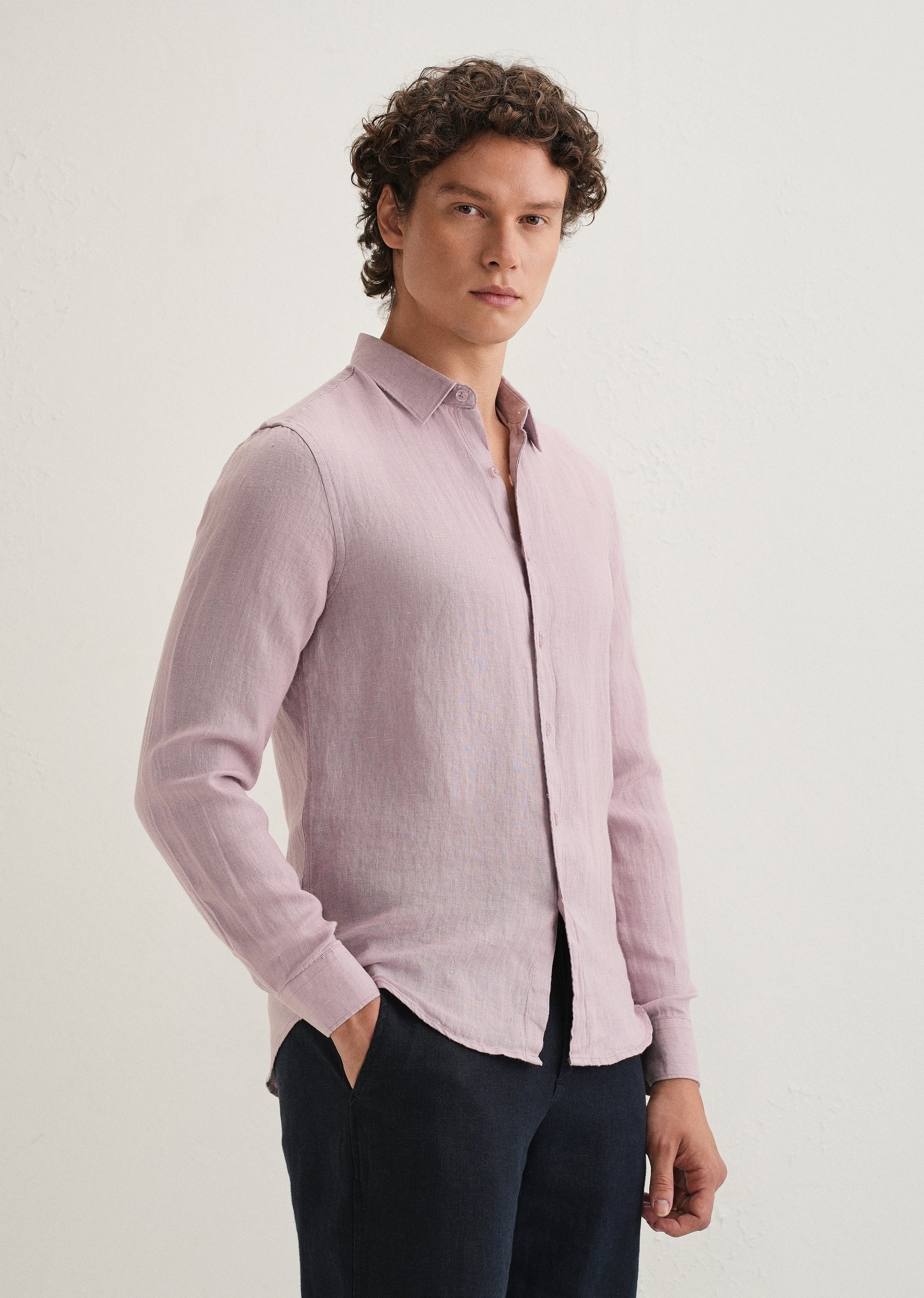 Pastel Purple Pure Linen Shirt - Image 5
