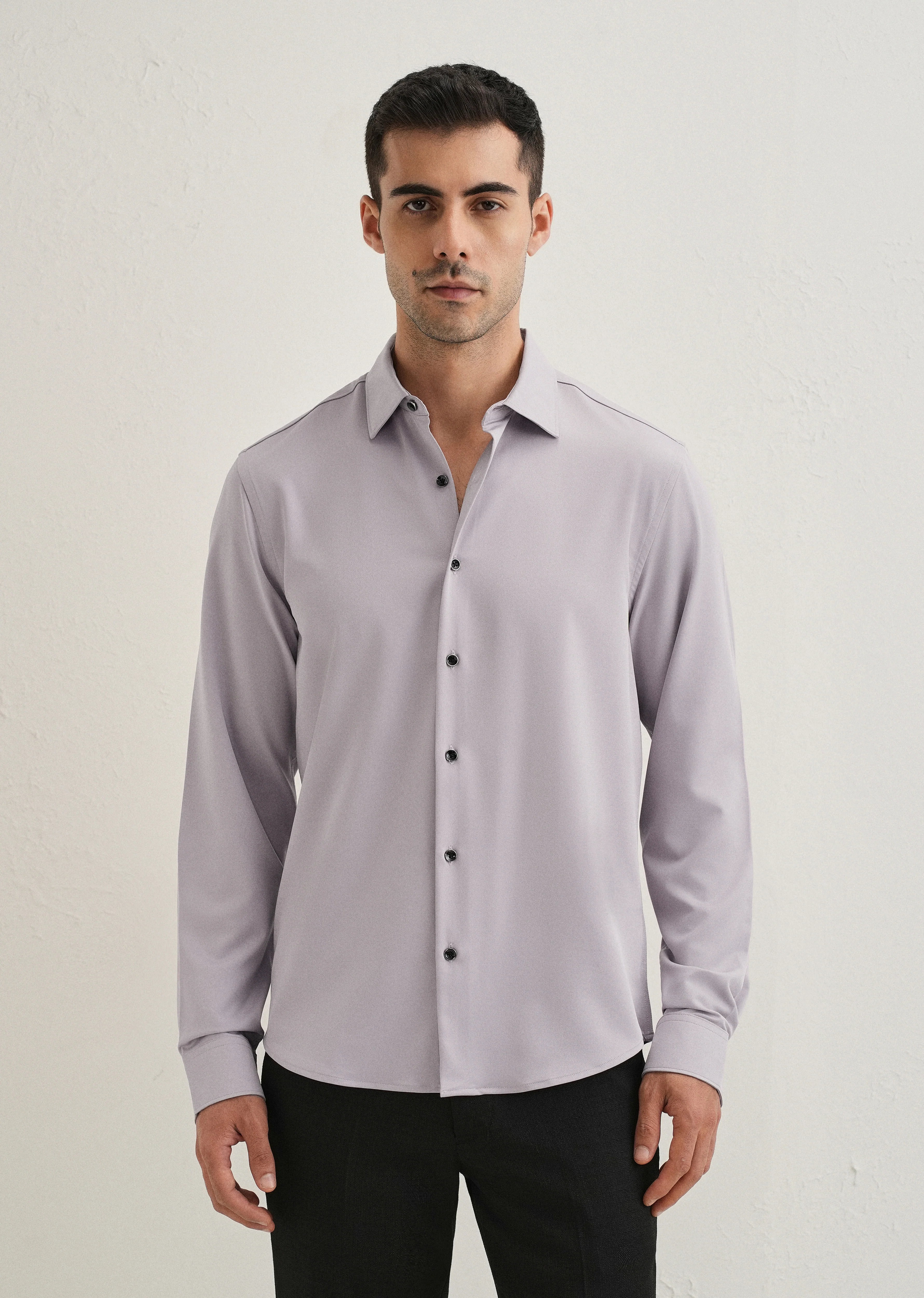 Pastel Purple Wrinkle Free Plain Shirt - Image 3