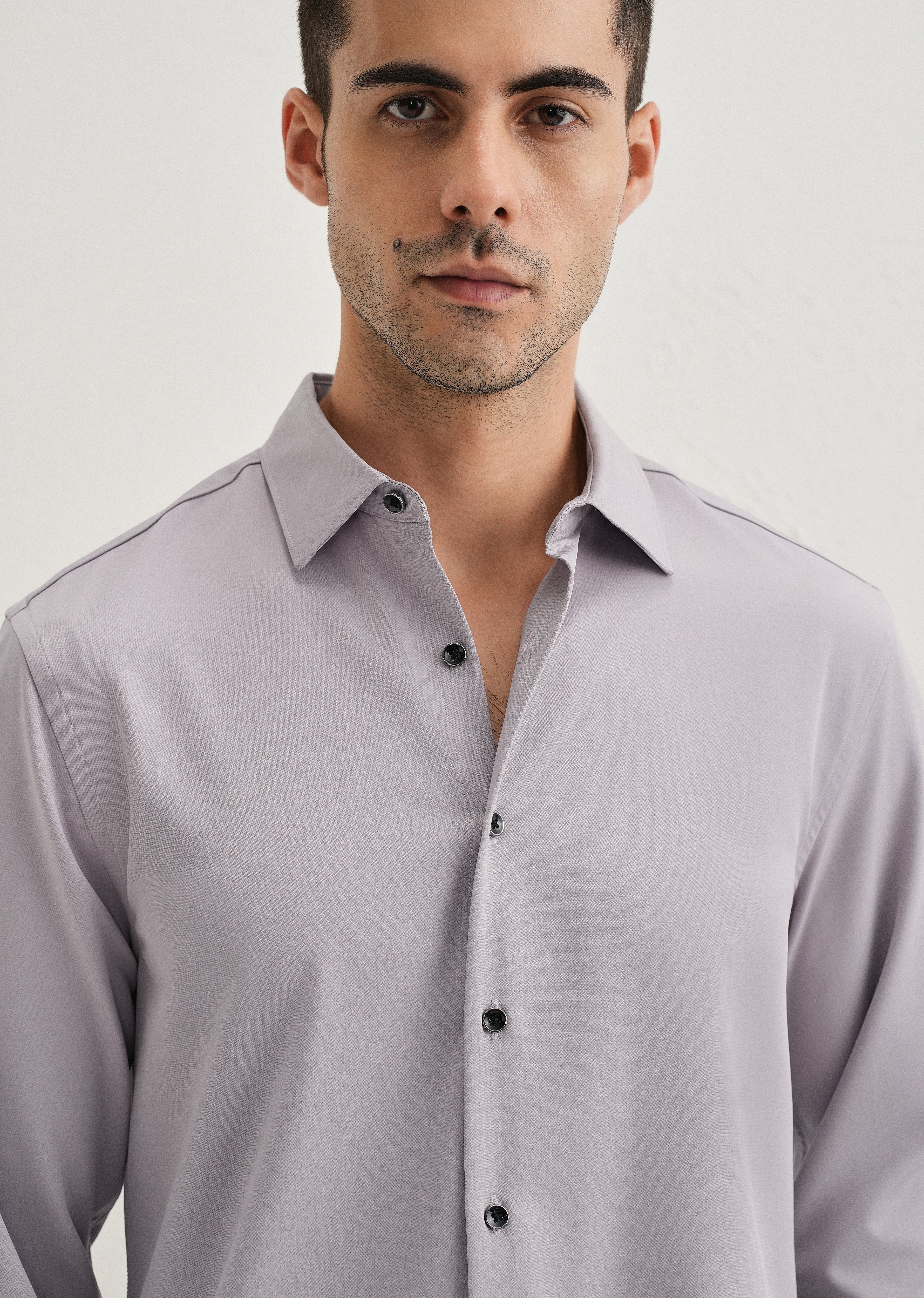 Pastel Purple Wrinkle Free Plain Shirt - Image 5