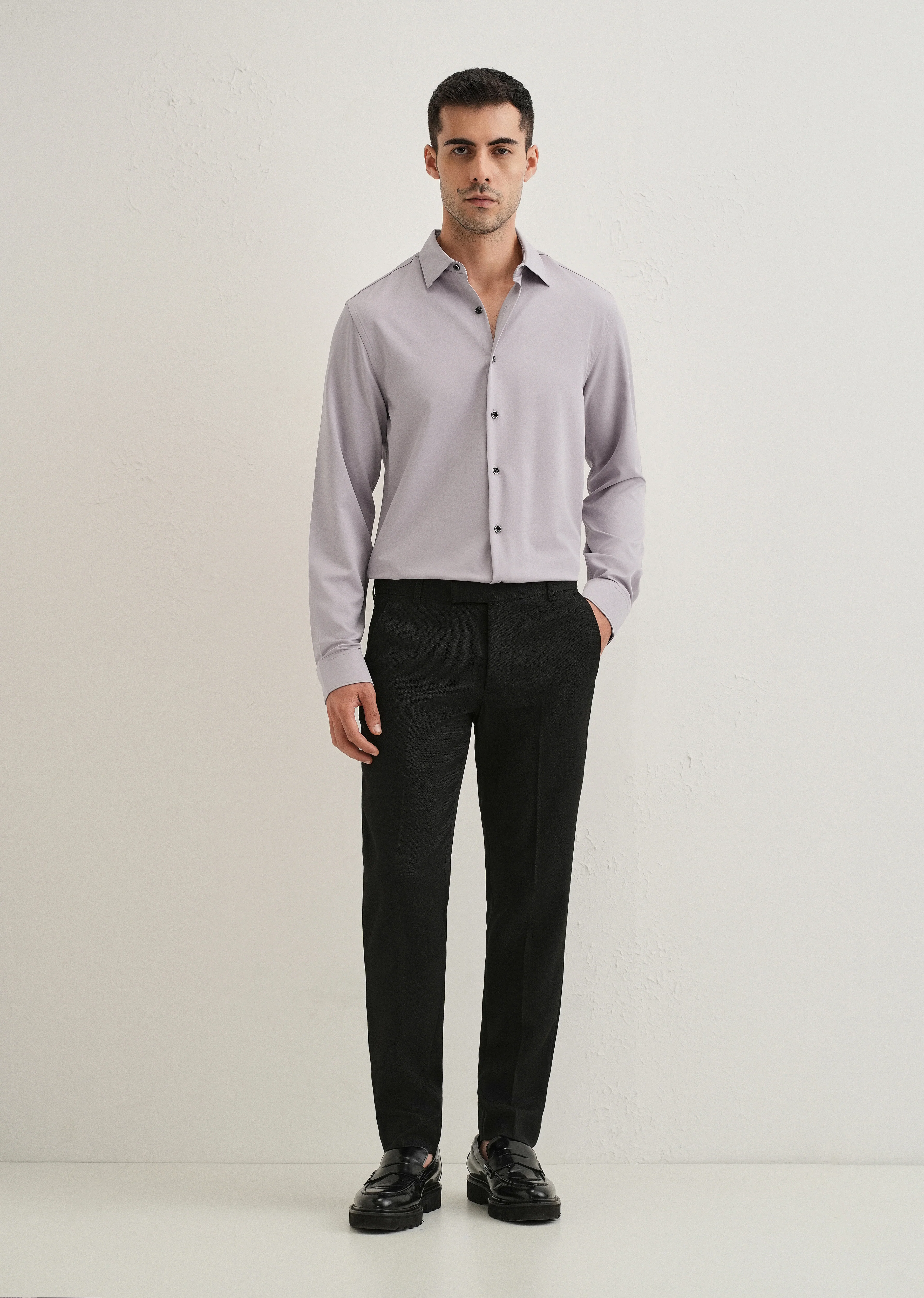 Pastel Purple Wrinkle Free Plain Shirt - Image 6