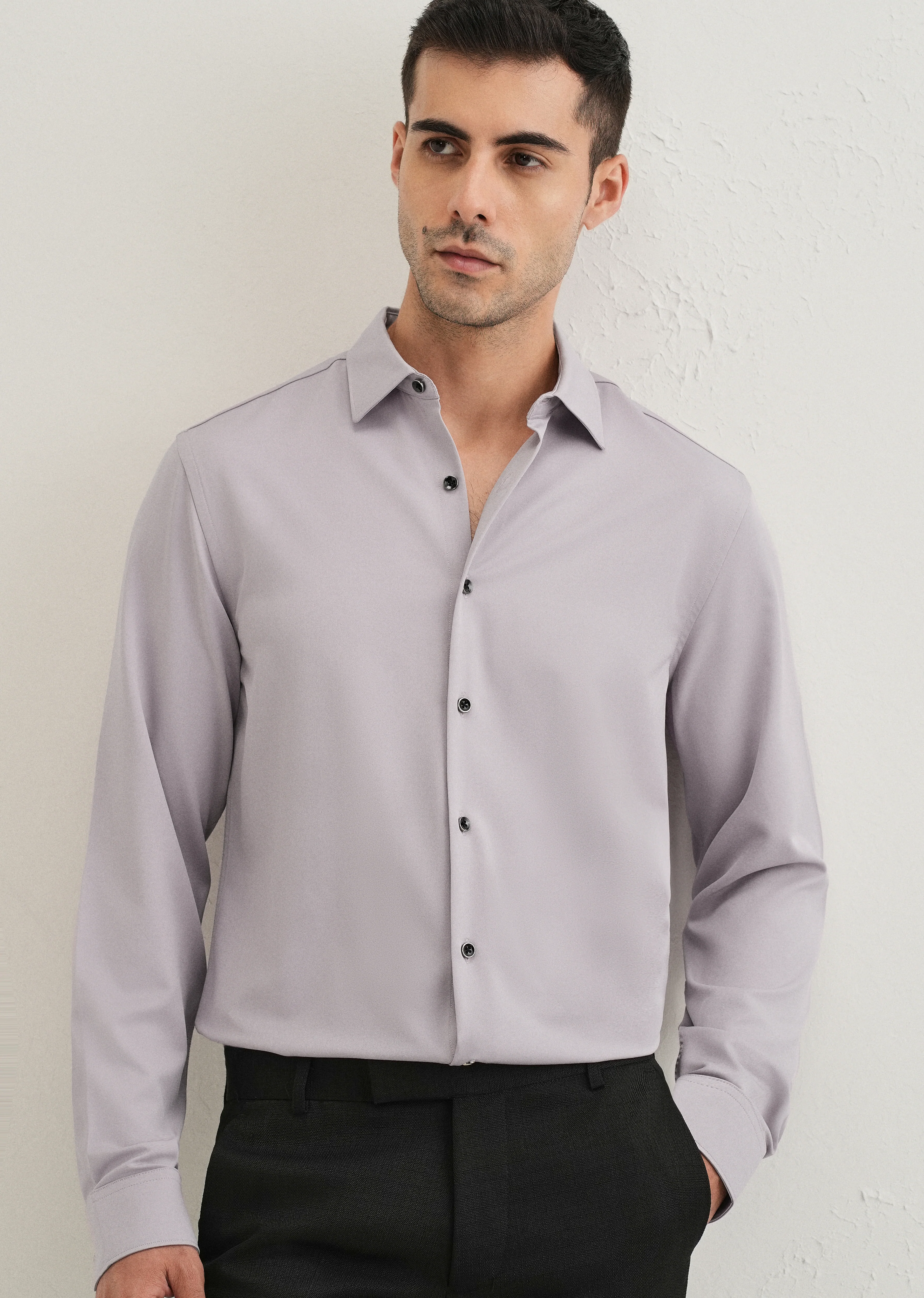 Pastel Purple Wrinkle Free Plain Shirt - Image 7