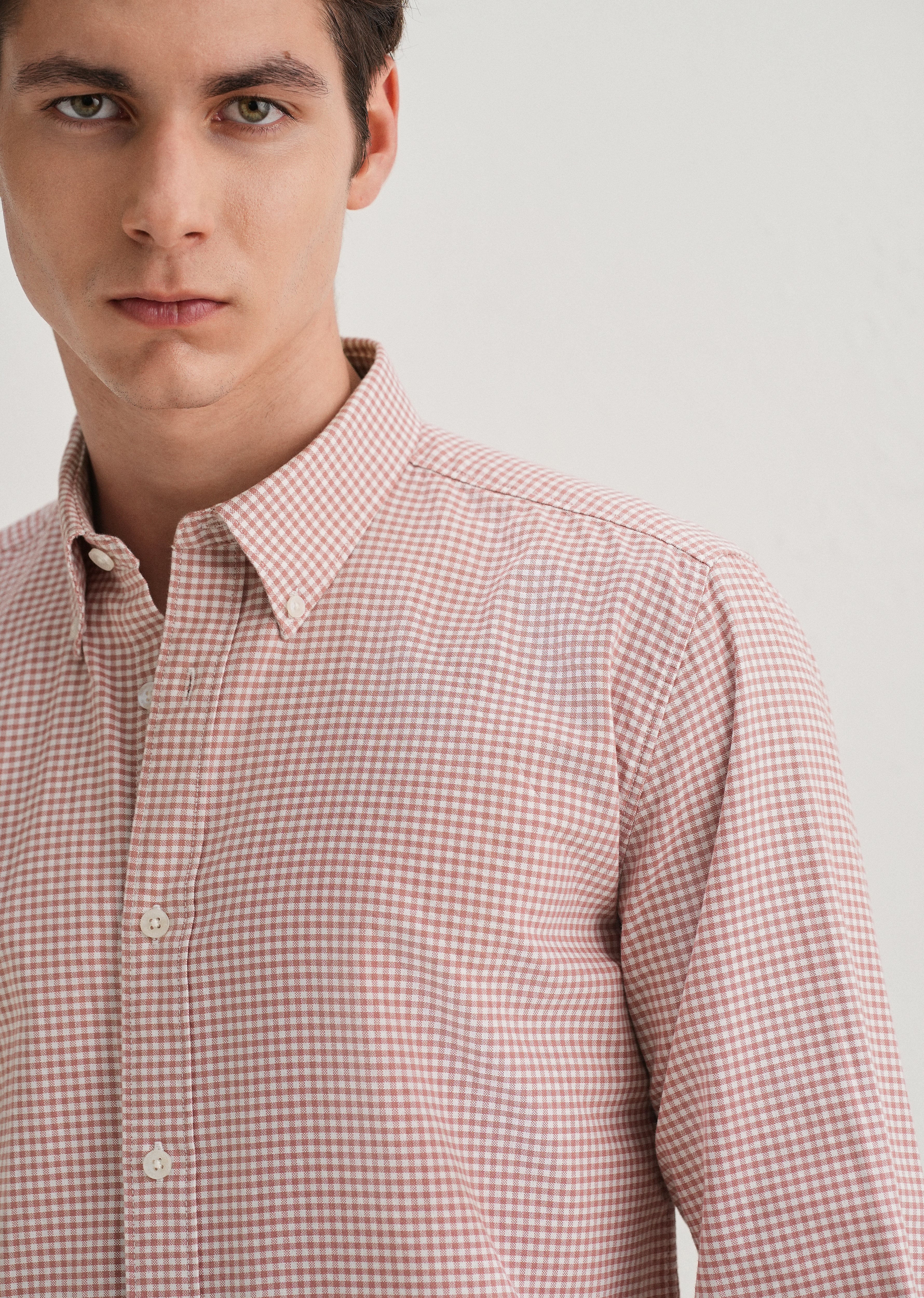 Pastel Red Gingham Check Shirt - Image 2