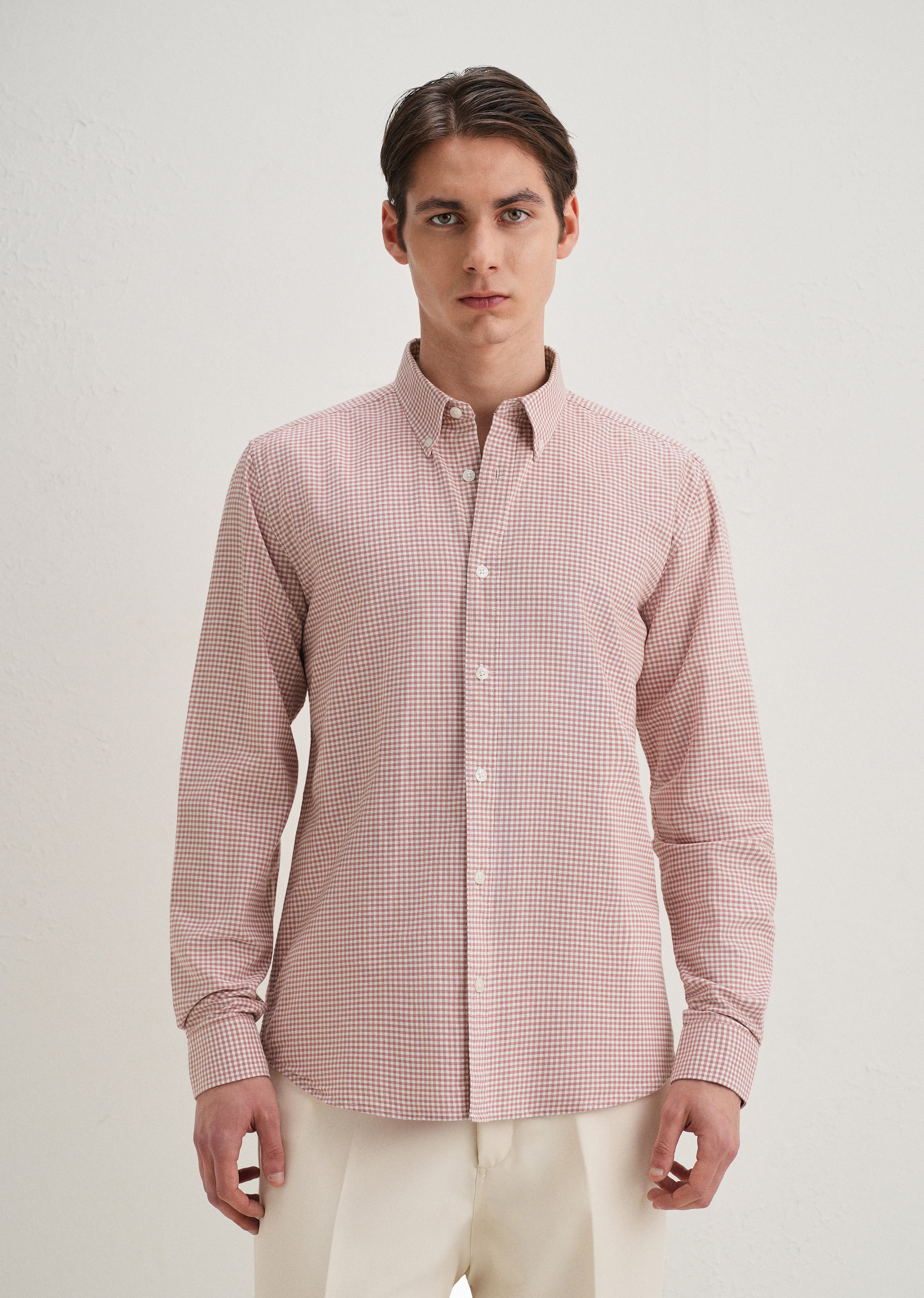 Pastel Red Gingham Check Shirt - Image 4