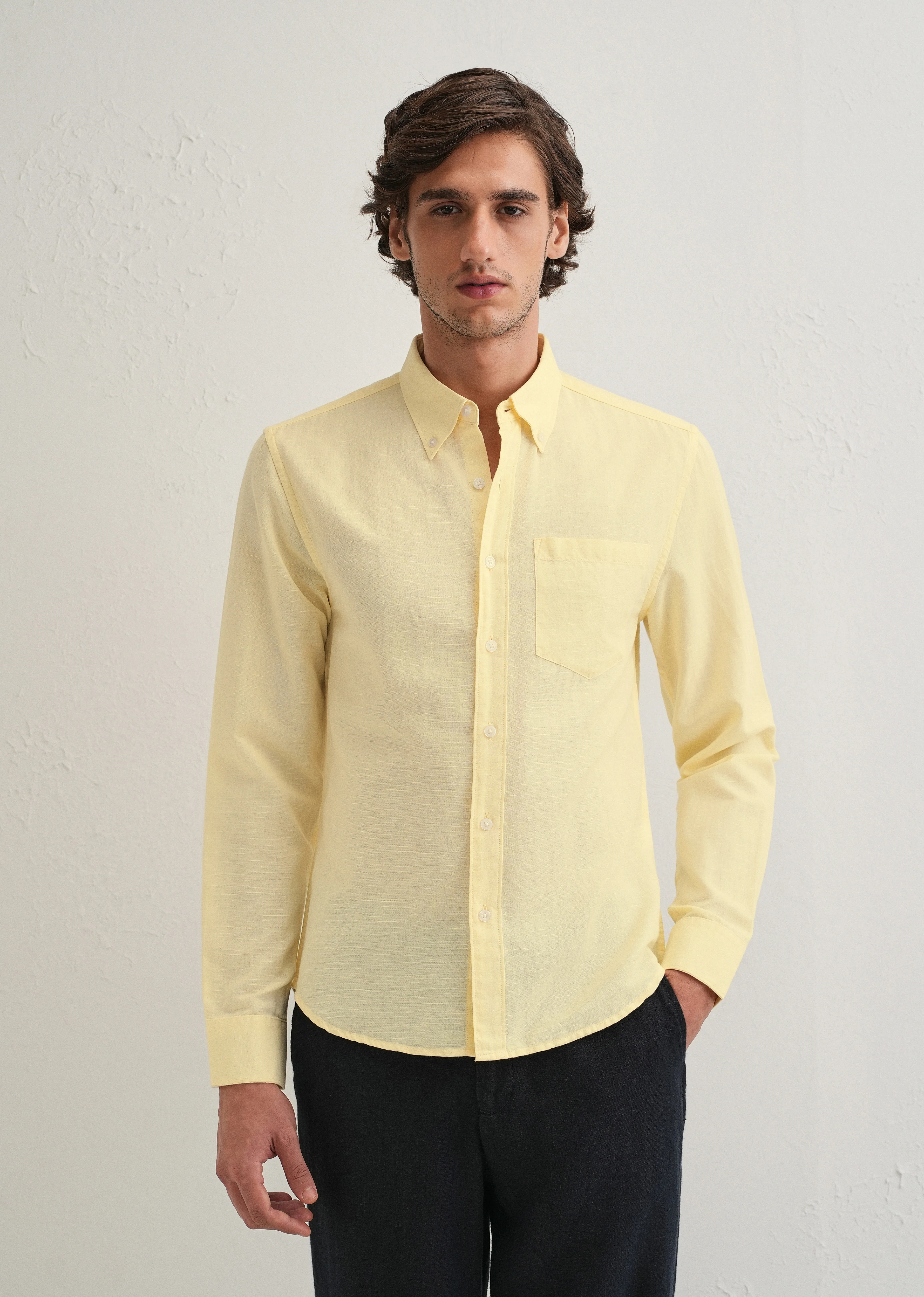 Pastel Yellow Cotton Linen Shirt - Image 3
