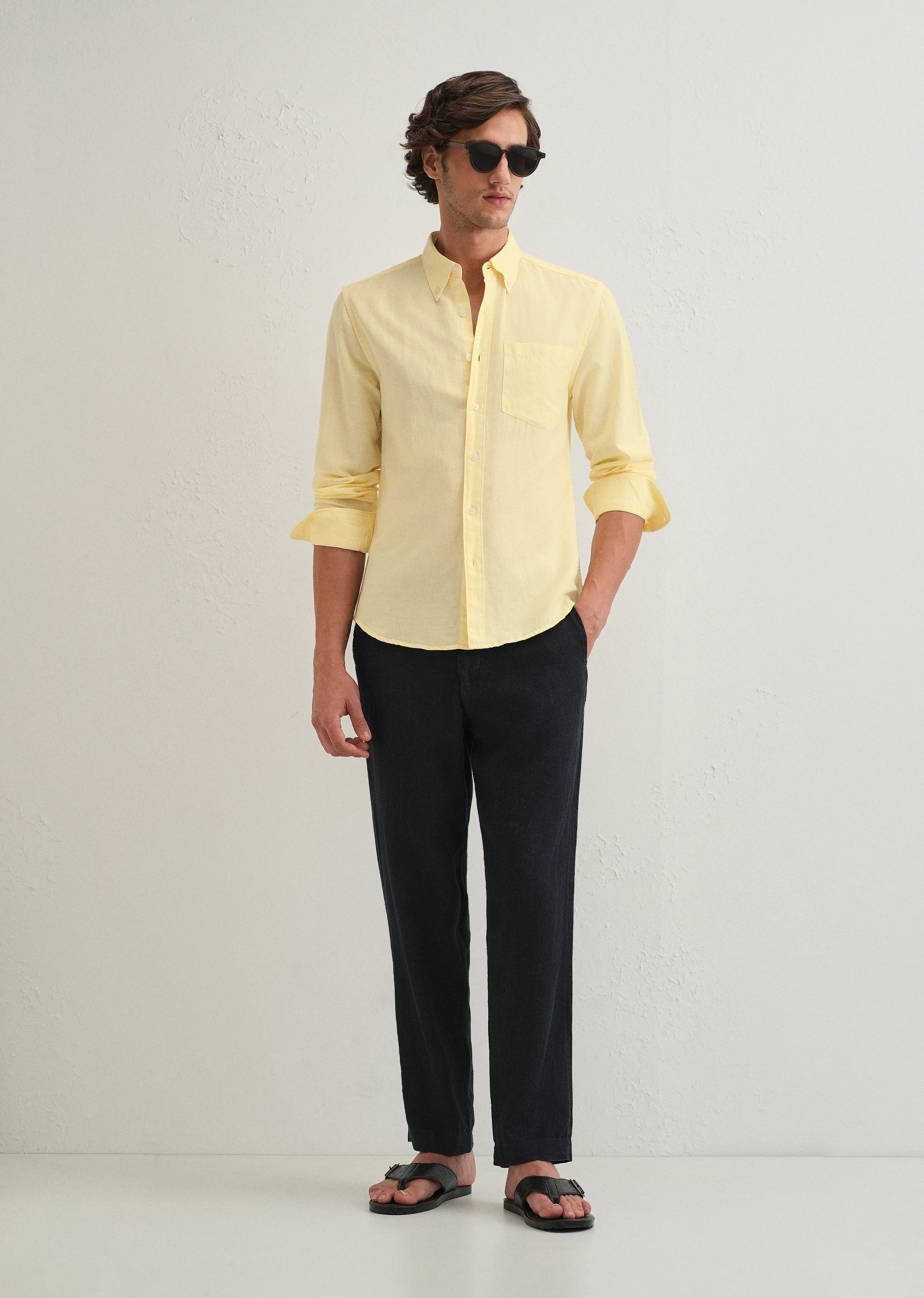 Pastel Yellow Cotton Linen Shirt - Image 6