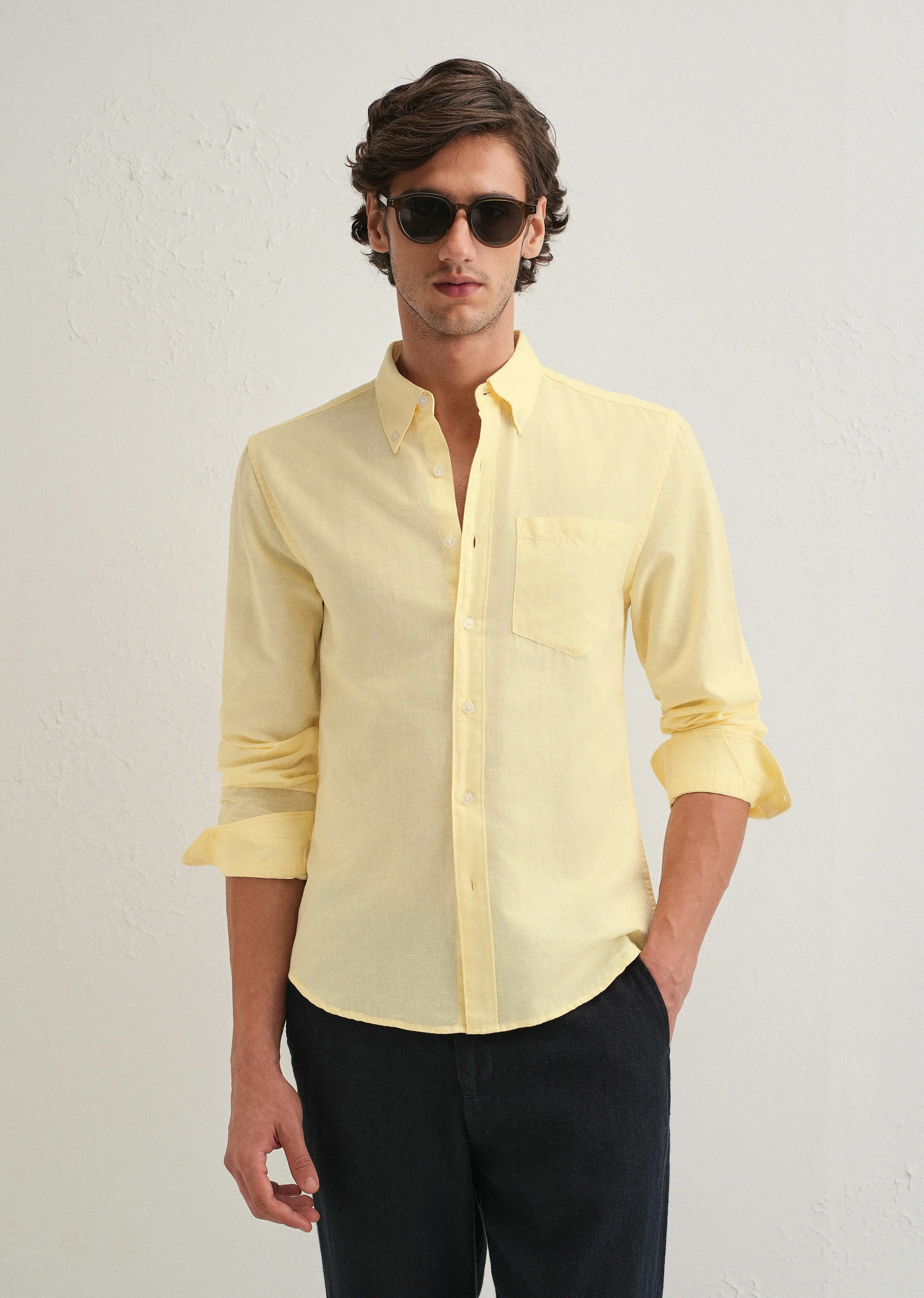 Pastel Yellow Cotton Linen Shirt - Image 7