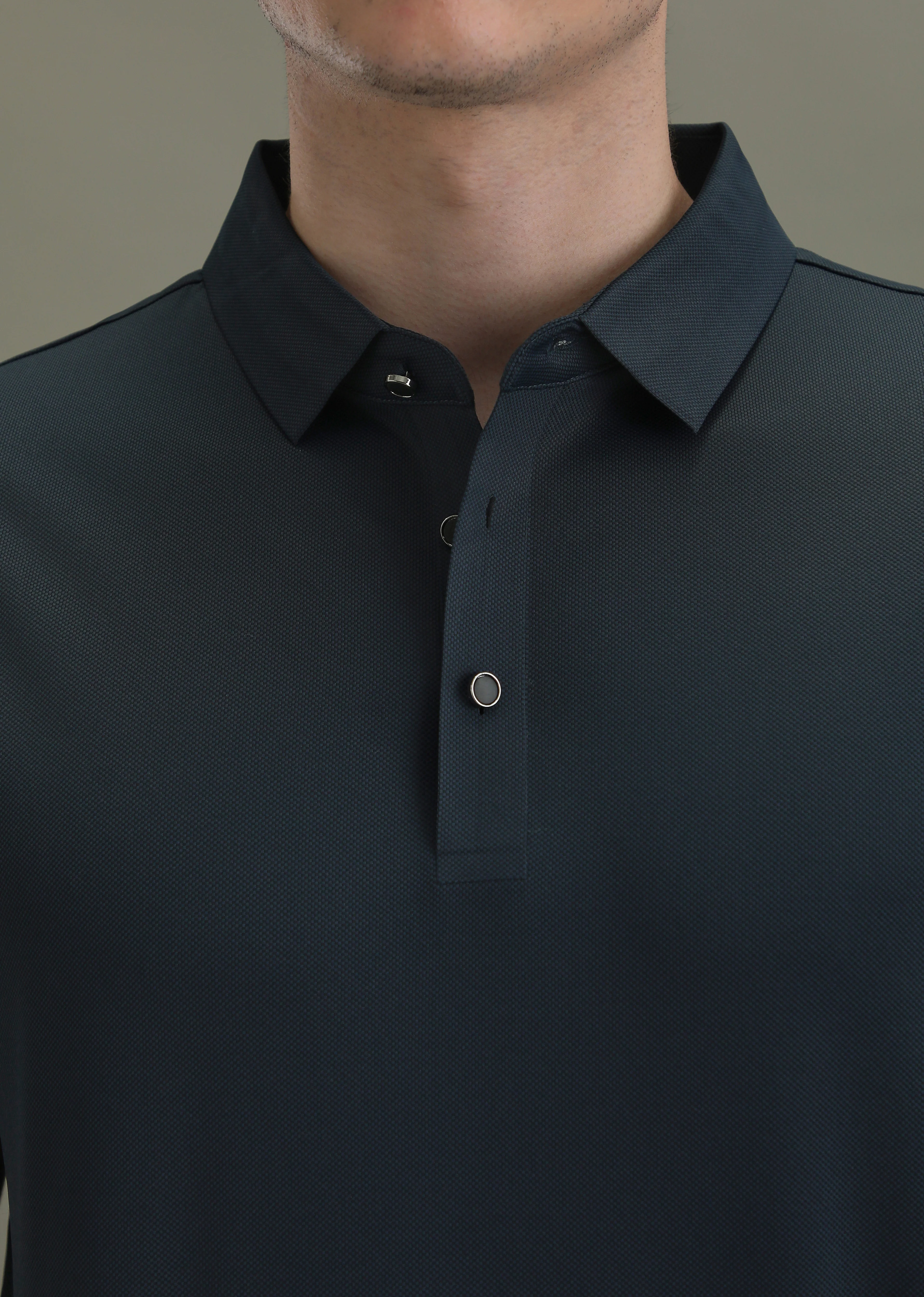 Patterned Dark Blue Plain Stitchless Polo T-shirt - Image 2