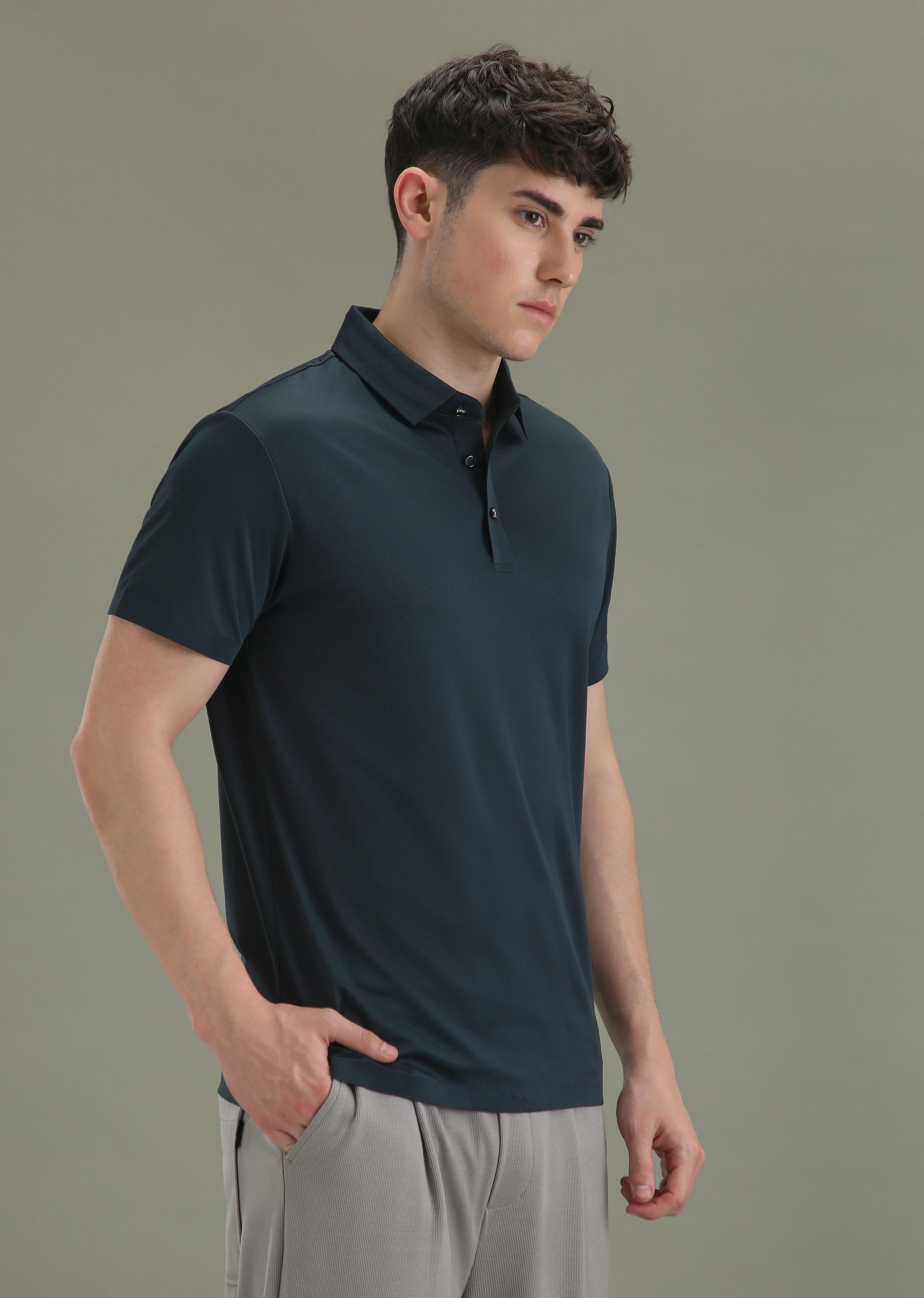 Patterned Dark Blue Plain Stitchless Polo T-shirt - Image 5