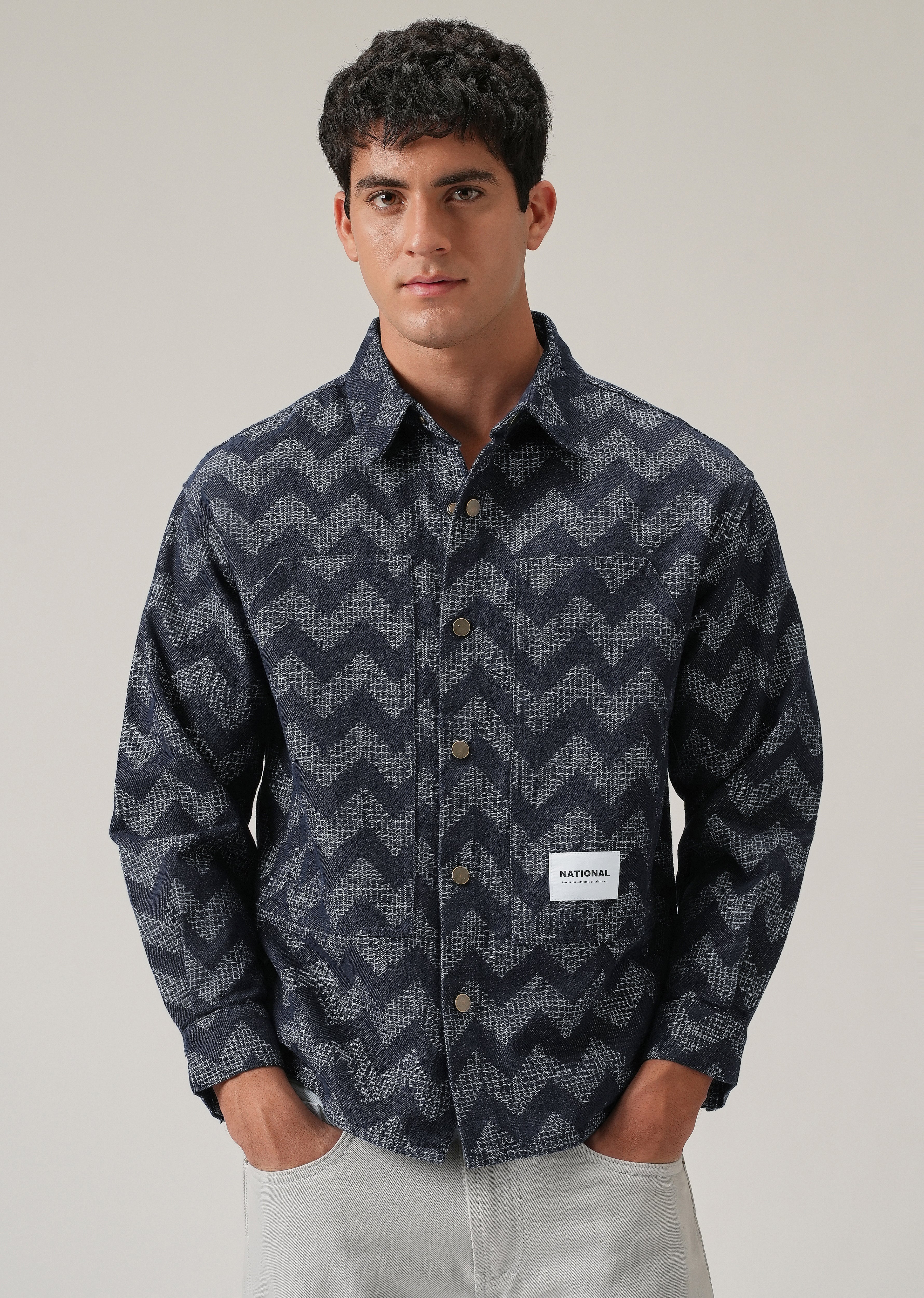 Patterned Denim Jacquard Jacket - Image 3