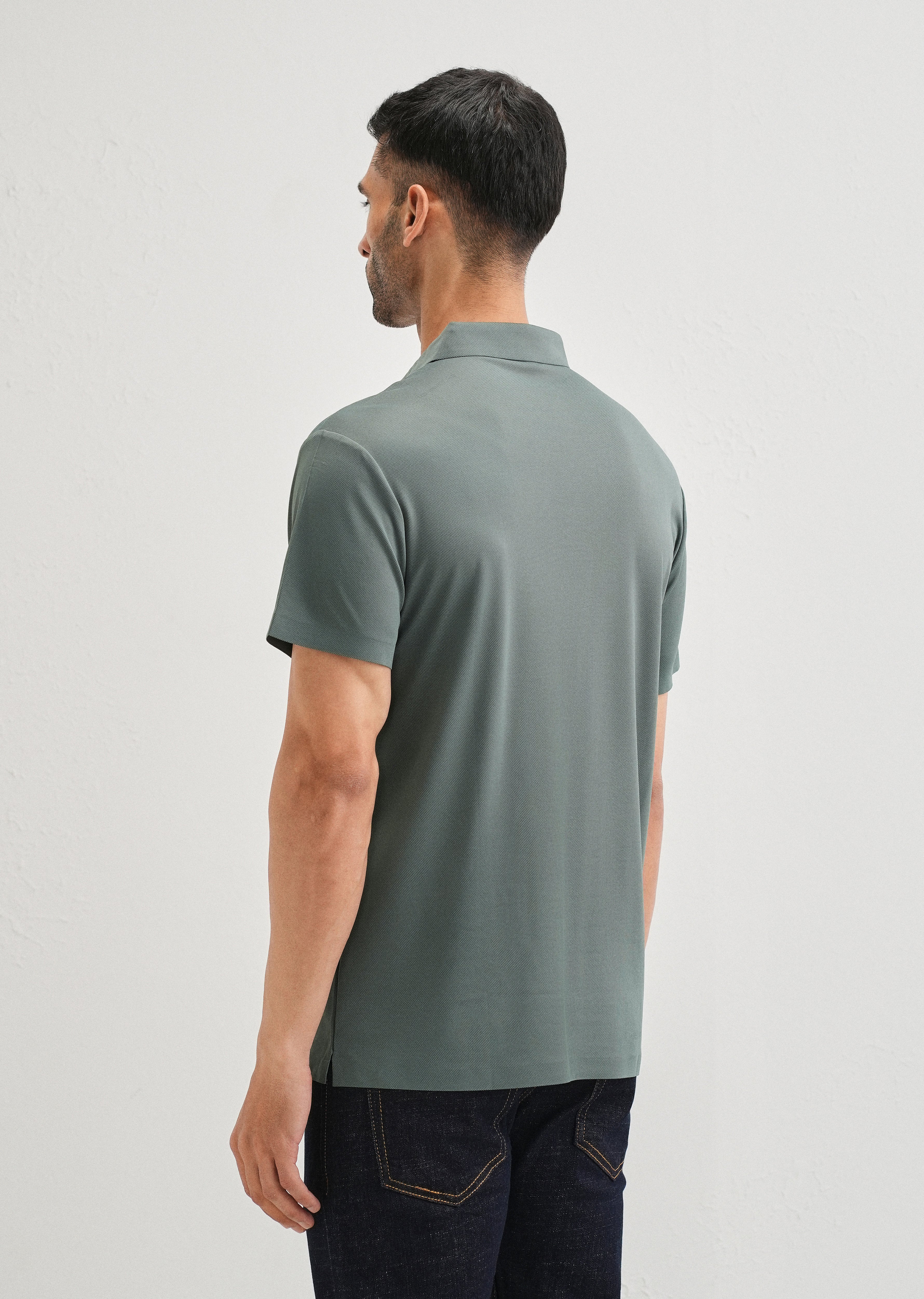 Patterned Green Plain Stitchless Polo T-shirt - Image 2