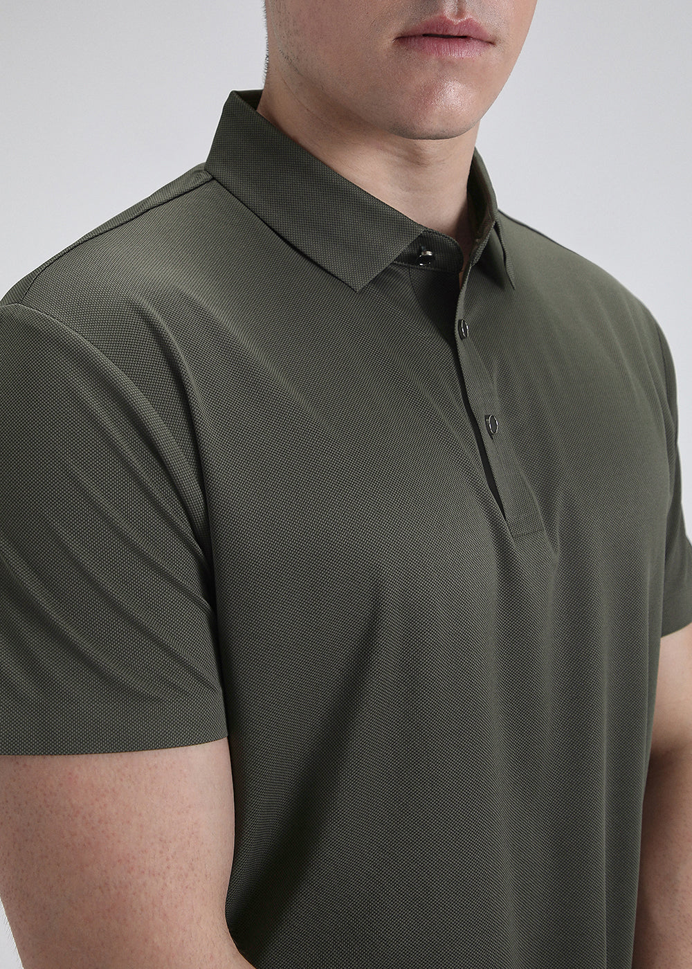 Patterned Olive Green Plain Stitchless Polo T-shirt - Image 2