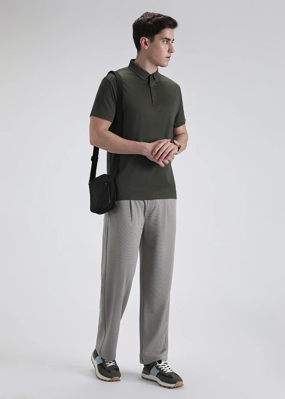 Patterned Olive Green Plain Stitchless Polo T-shirt - Image 6