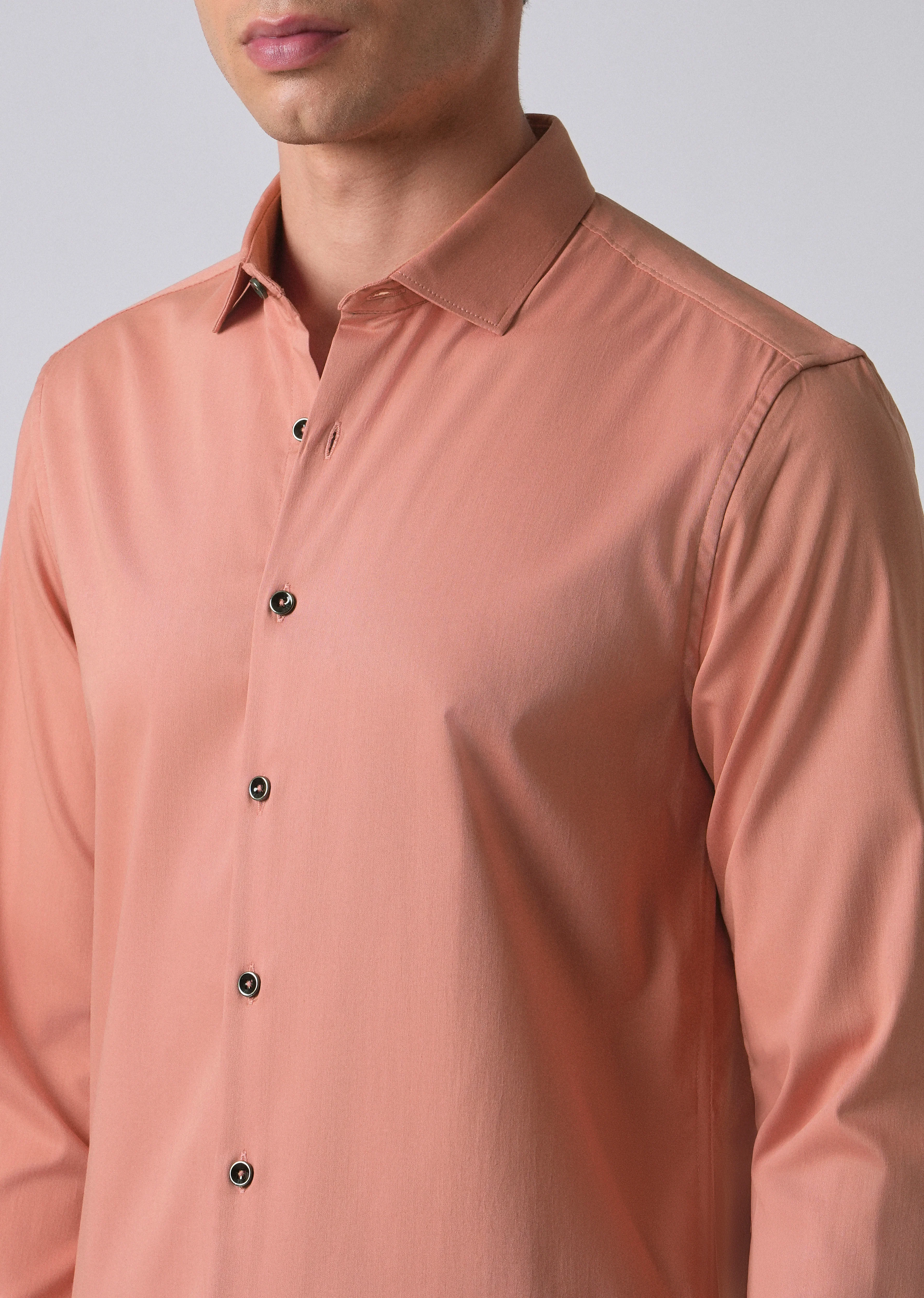 Peach Cotton Stretch Plain Shirt - Image 5