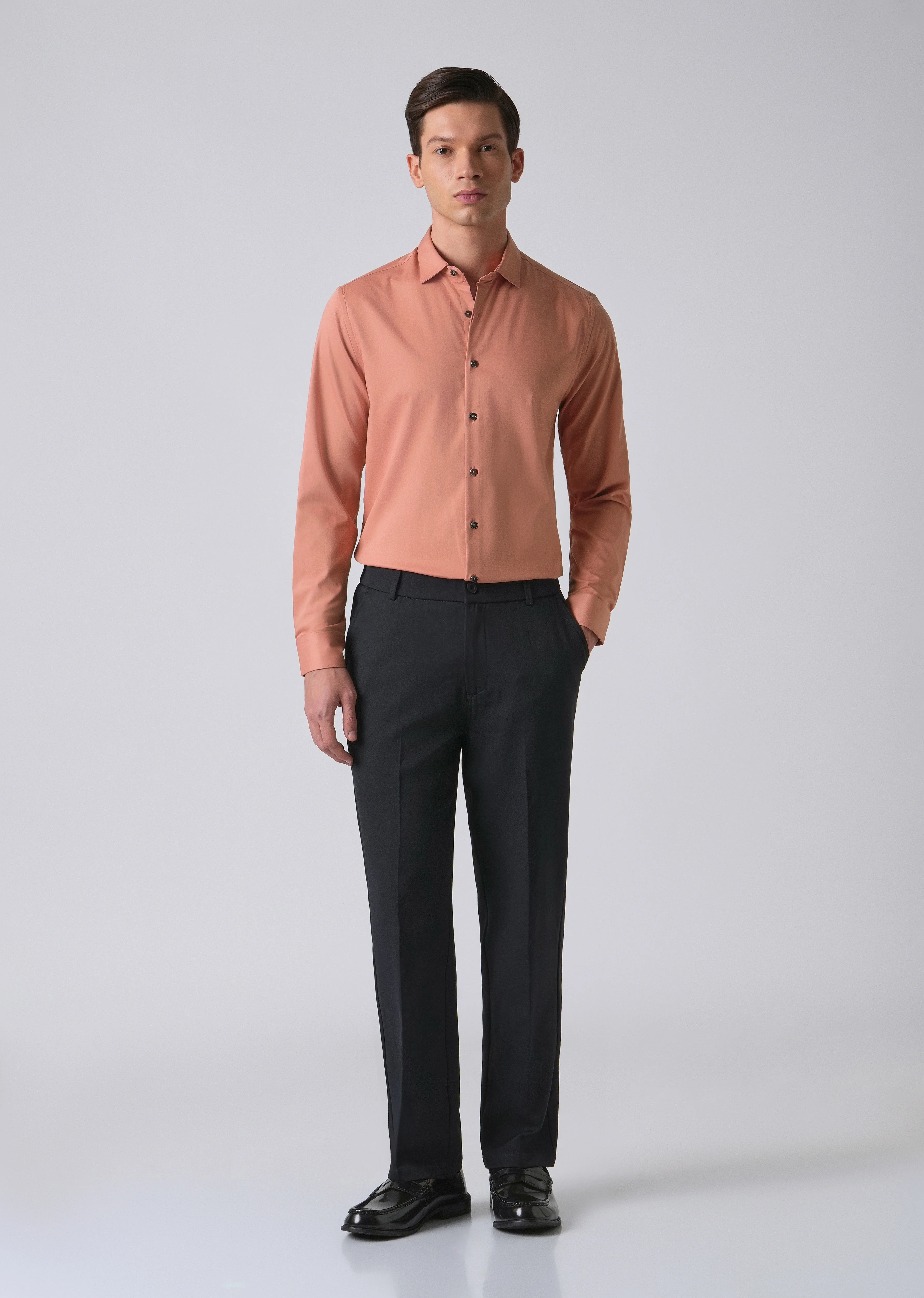 Peach Cotton Stretch Plain Shirt - Image 6