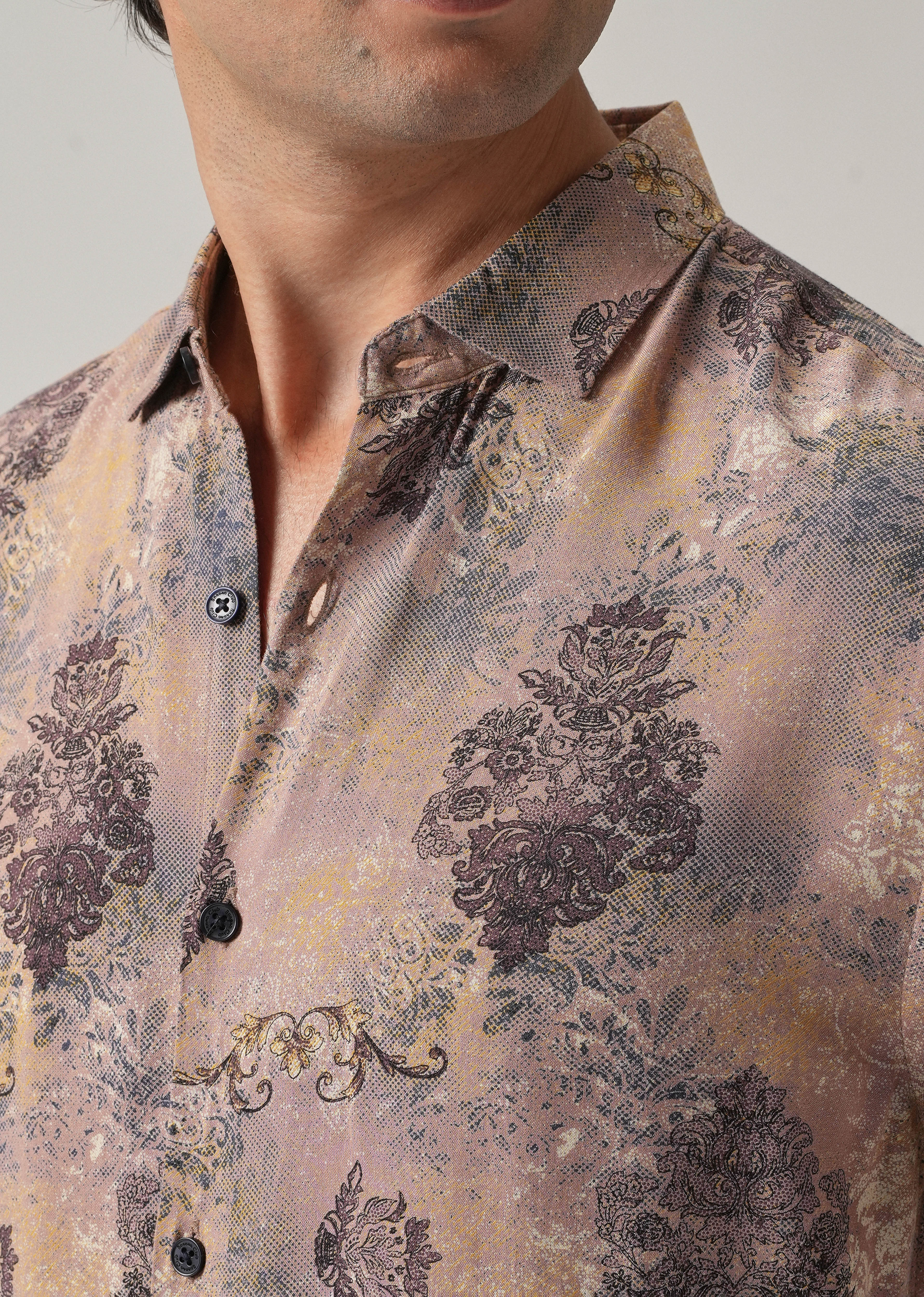 Peach Floral Print Feather Shirt - Image 5