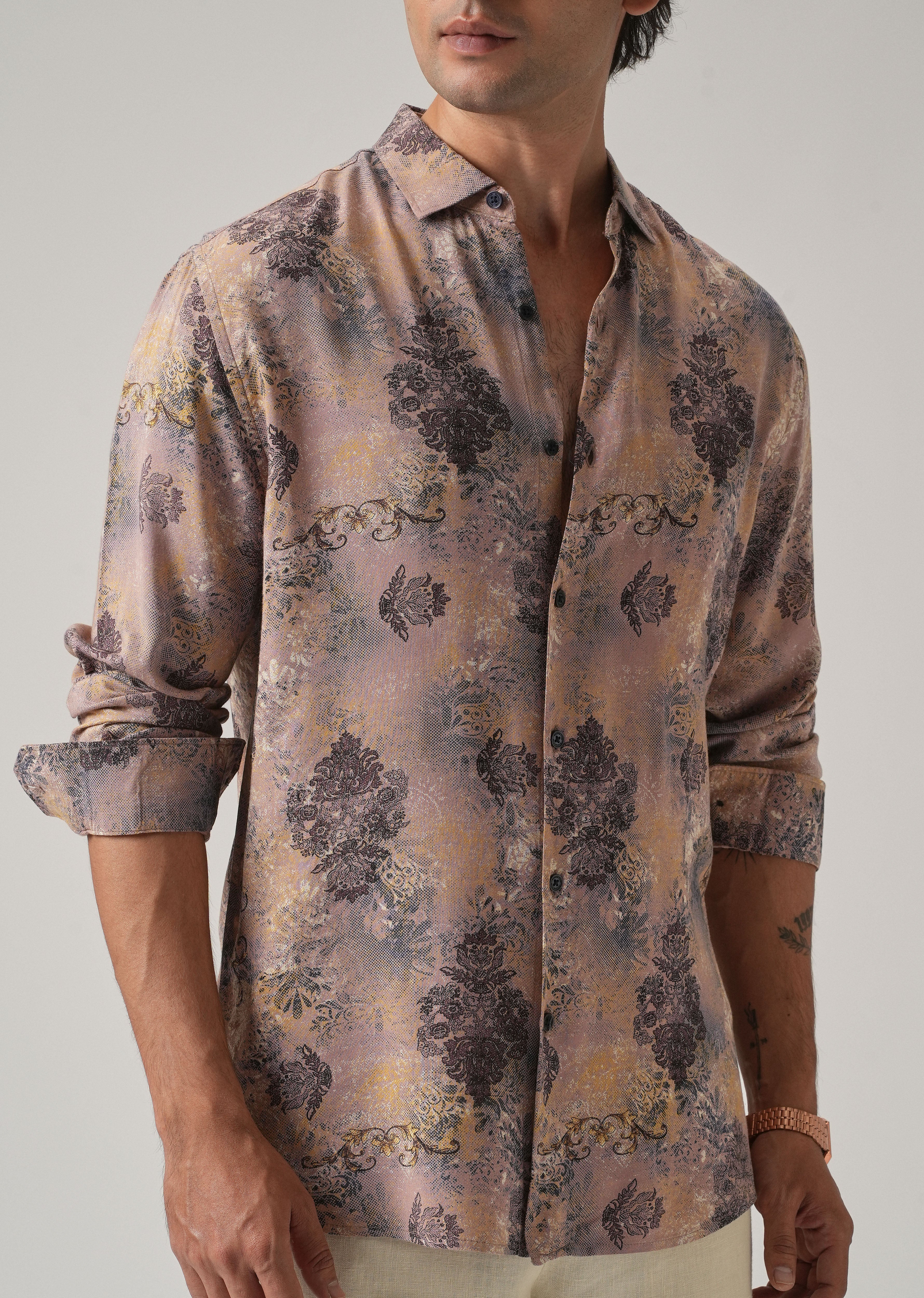Peach Floral Print Feather Shirt - Image 7