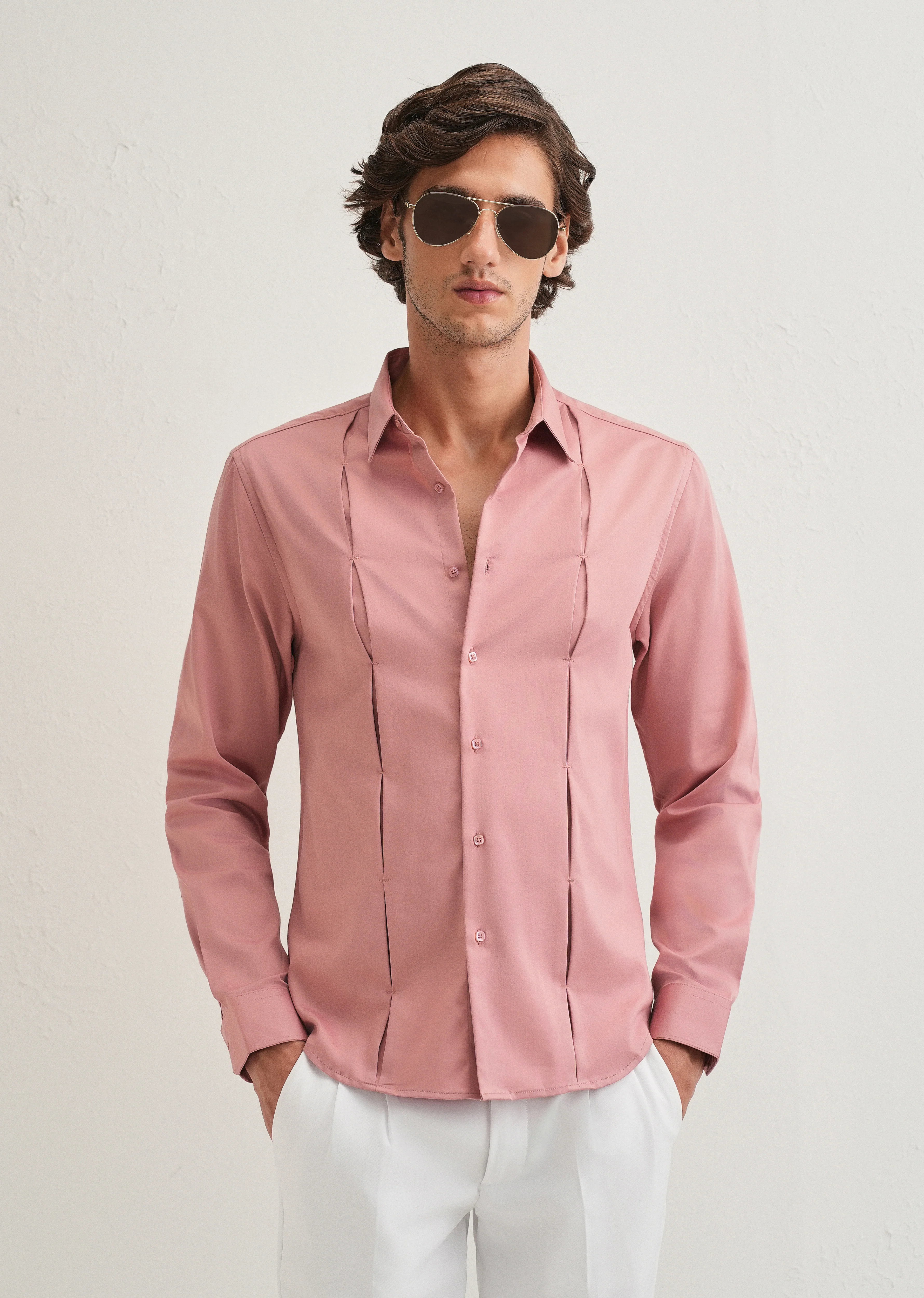 Peach Front Panel Open Pleat Shirt - Image 6