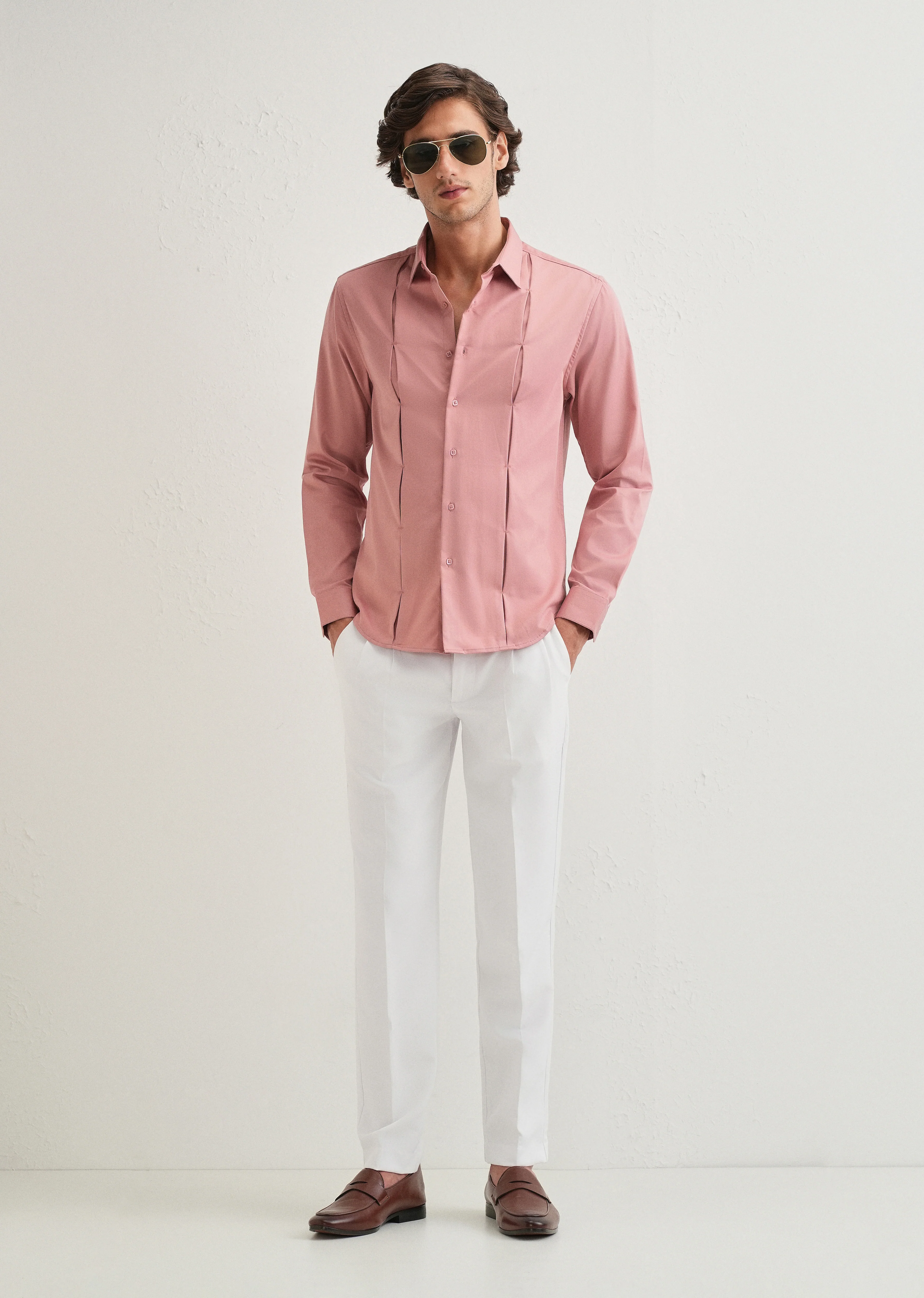 Peach Front Panel Open Pleat Shirt - Image 7