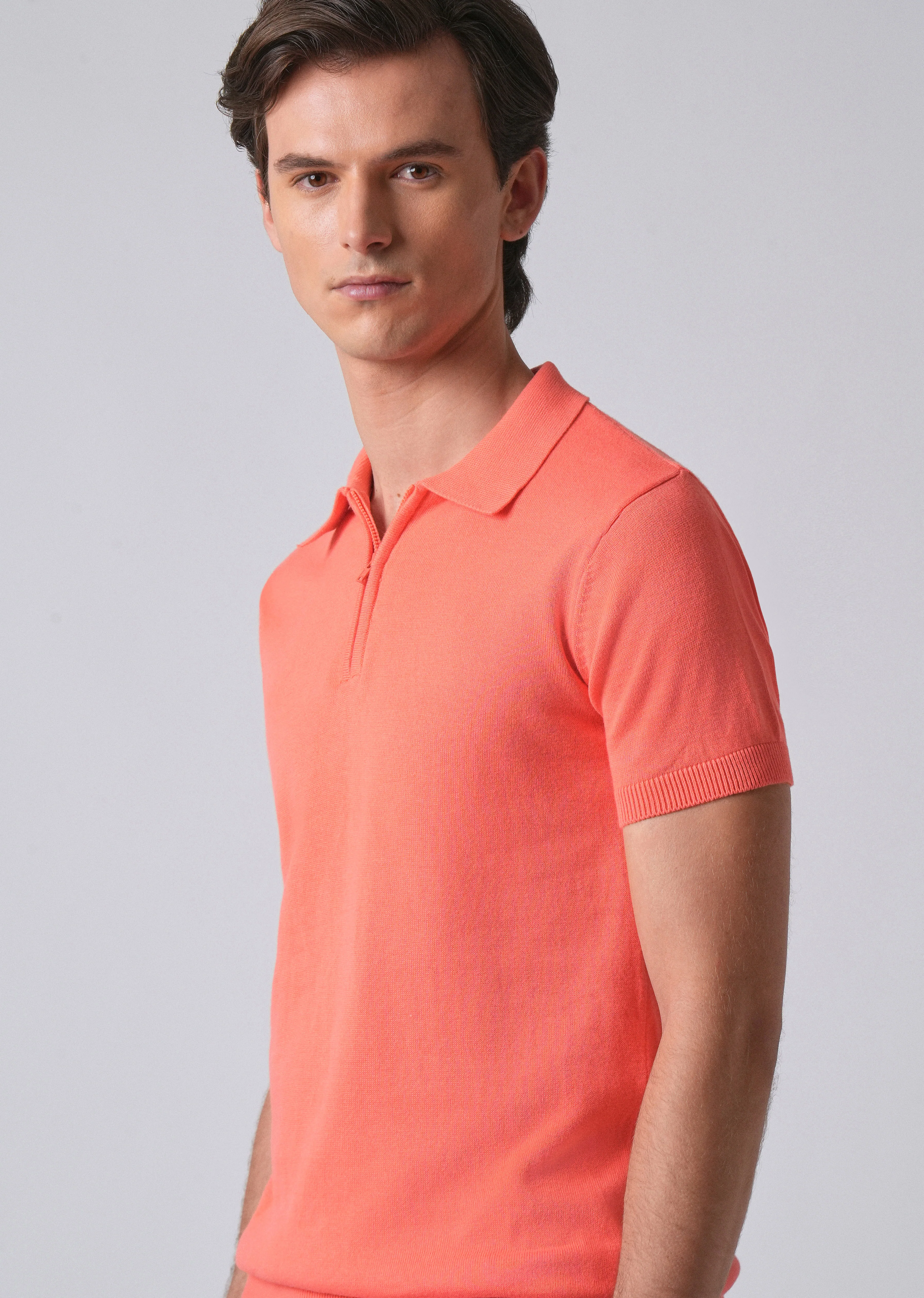Peach Knitted Polo Zipper T-shirt - Image 5
