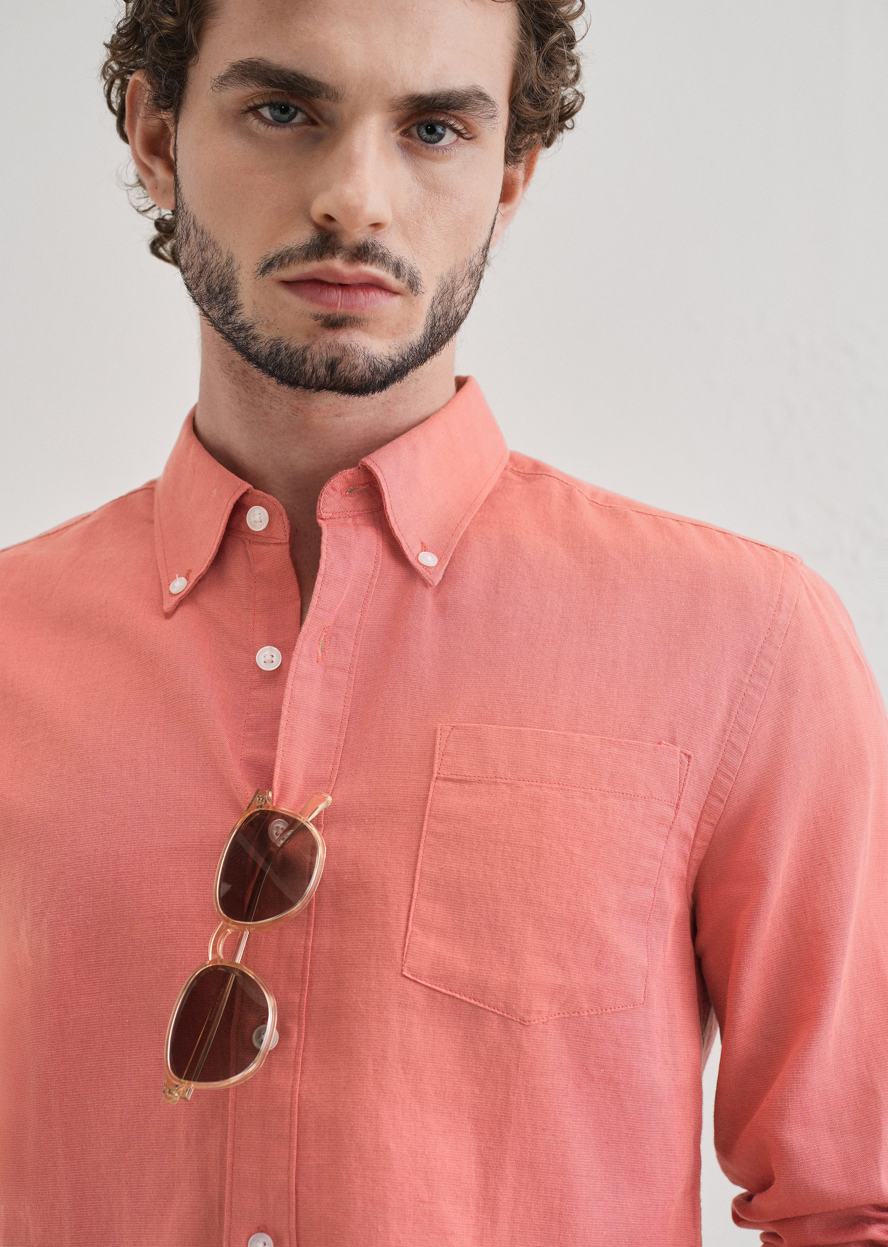 Peach Pink Cotton Linen Shirt - Image 5