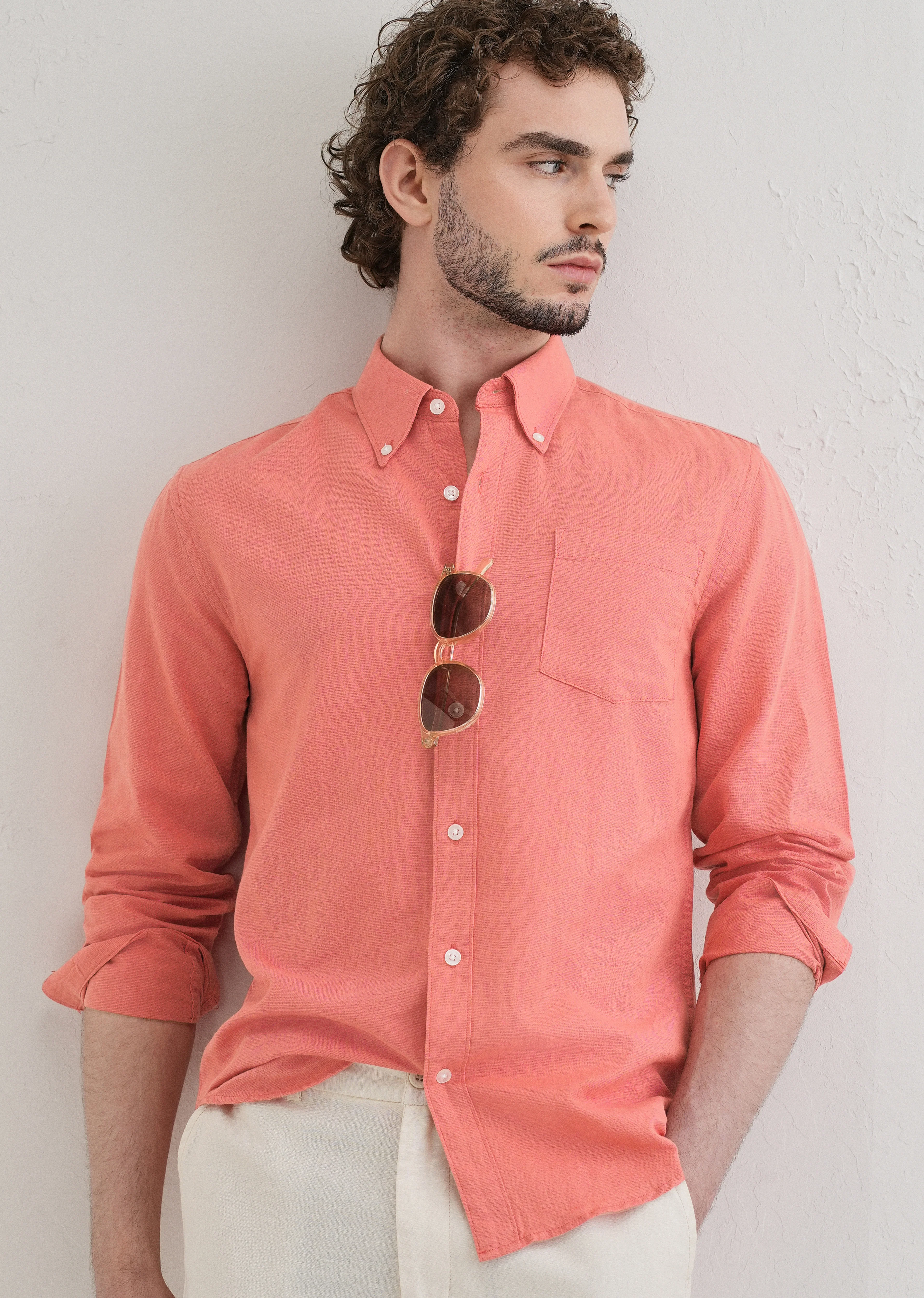Peach Pink Cotton Linen Shirt - Image 7