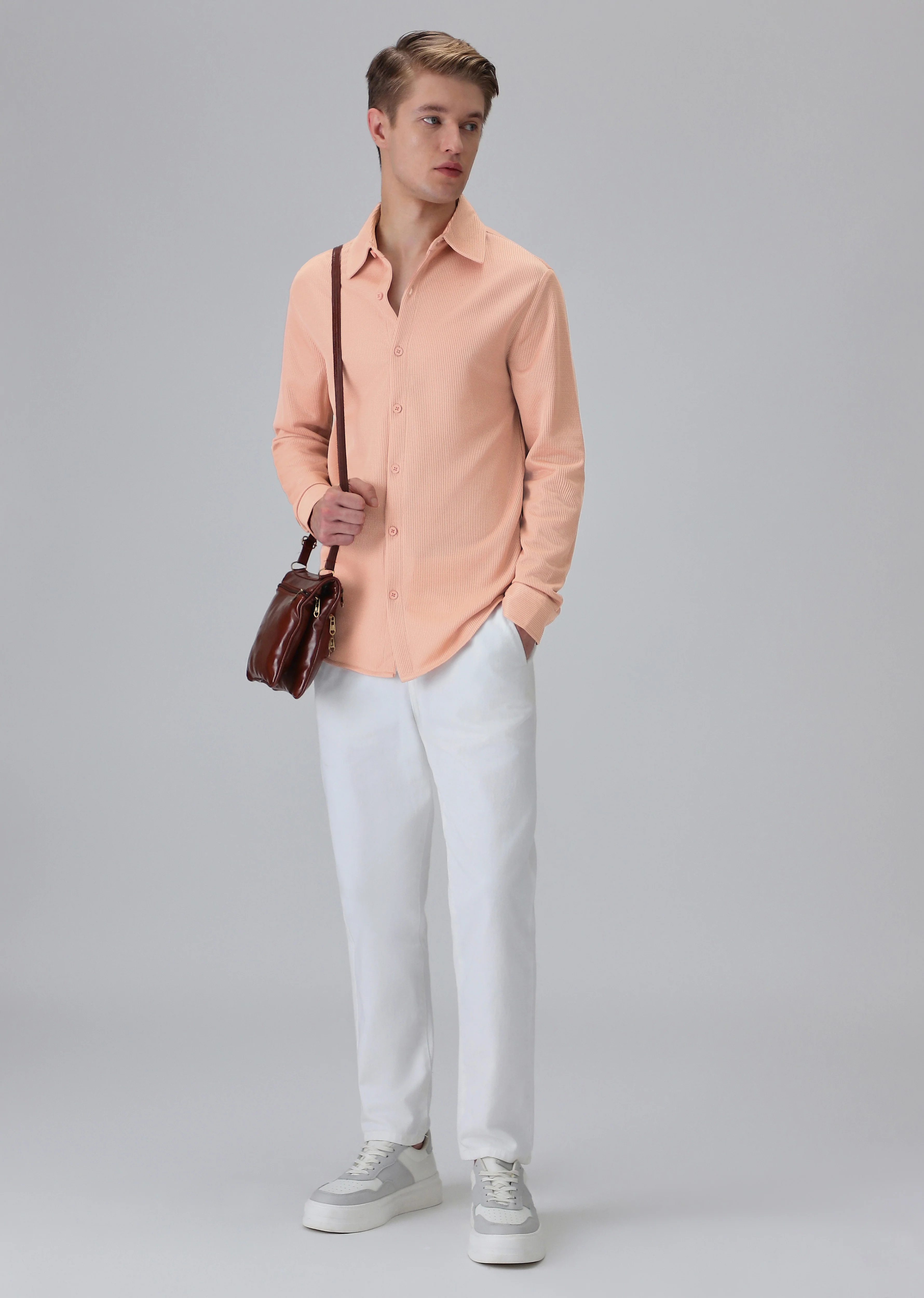 Peach Plain Knitted Shirt - Image 6