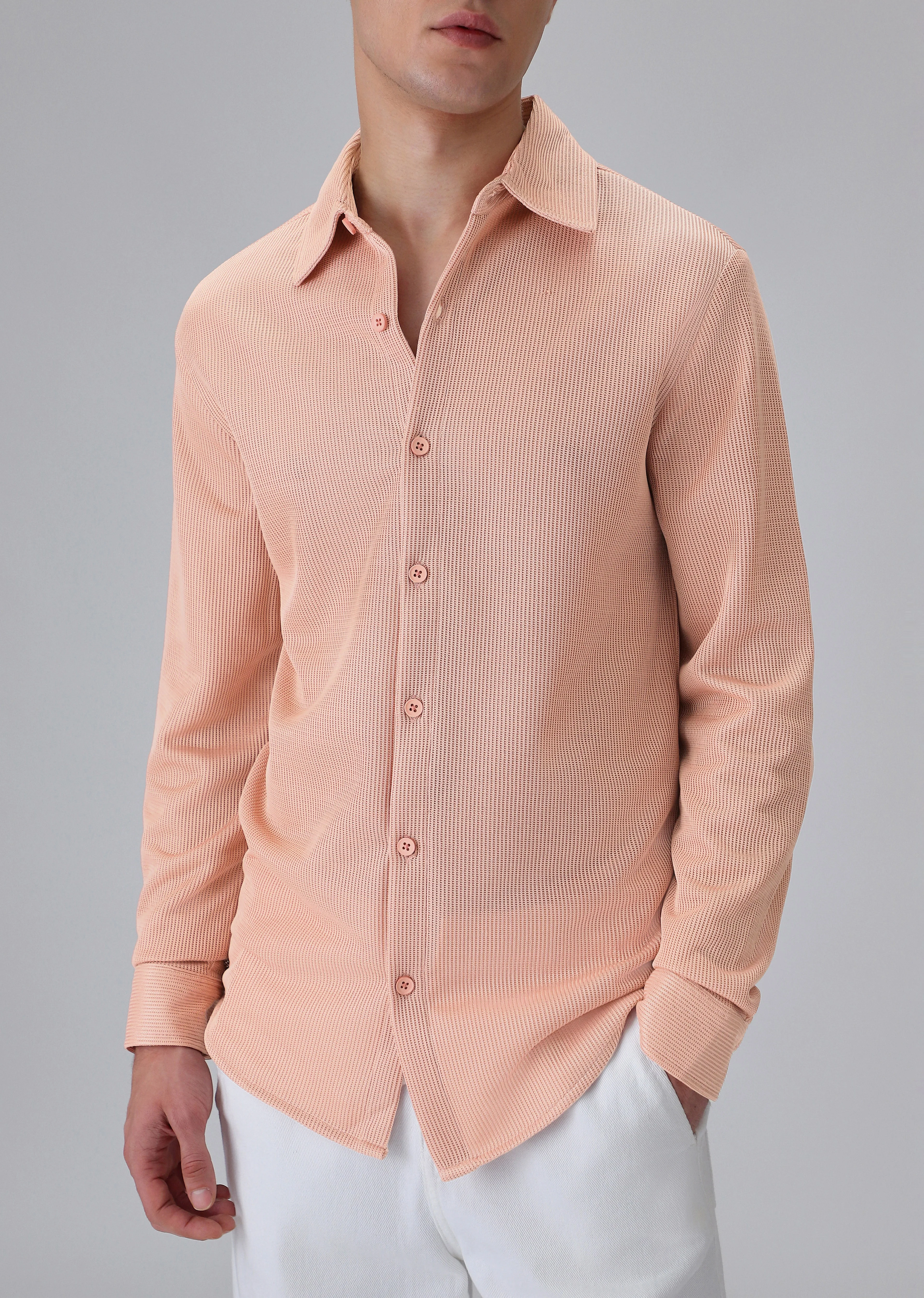 Peach Plain Knitted Shirt - Image 7